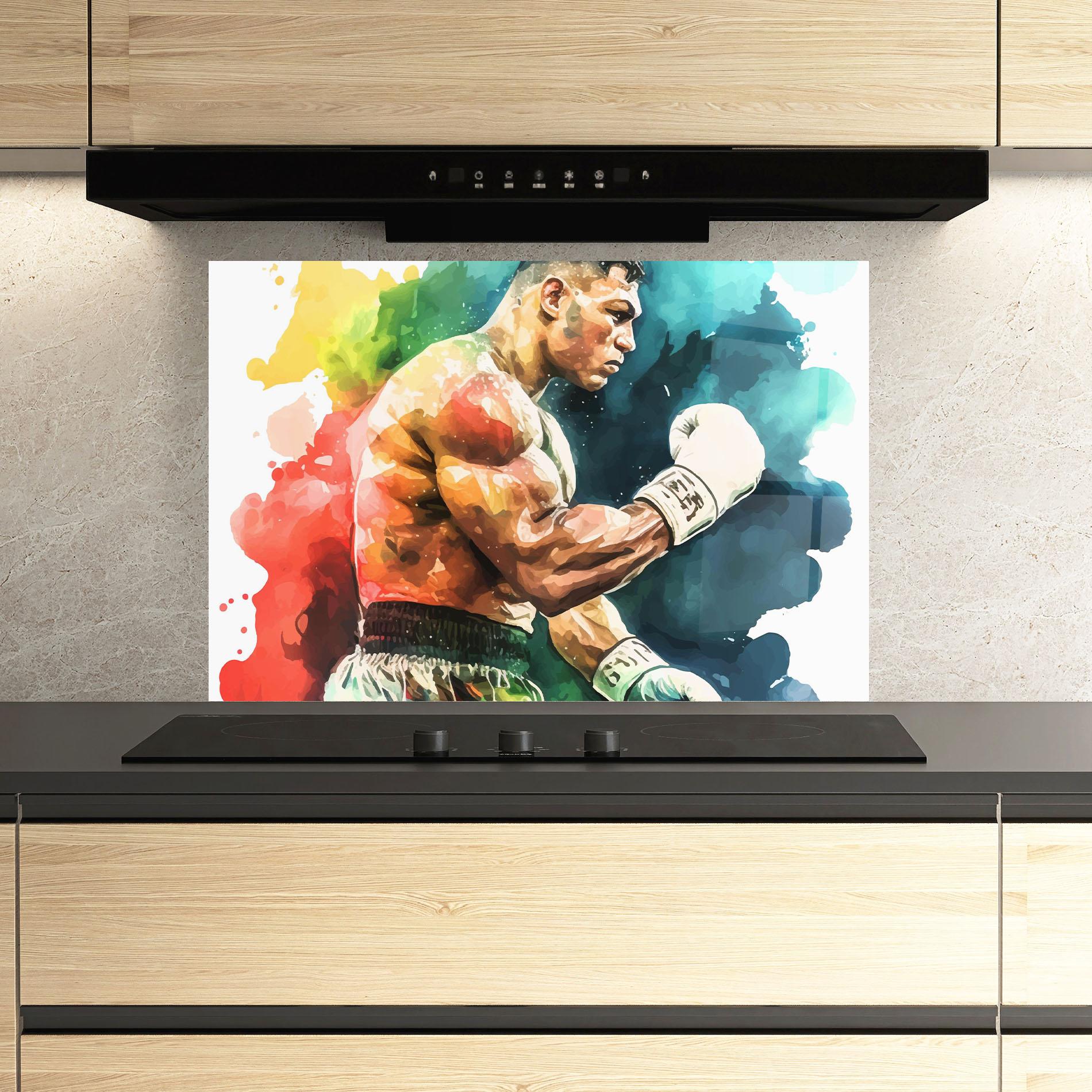 Panou Sticla Bucatarie Boxing Blue Red mockup 3