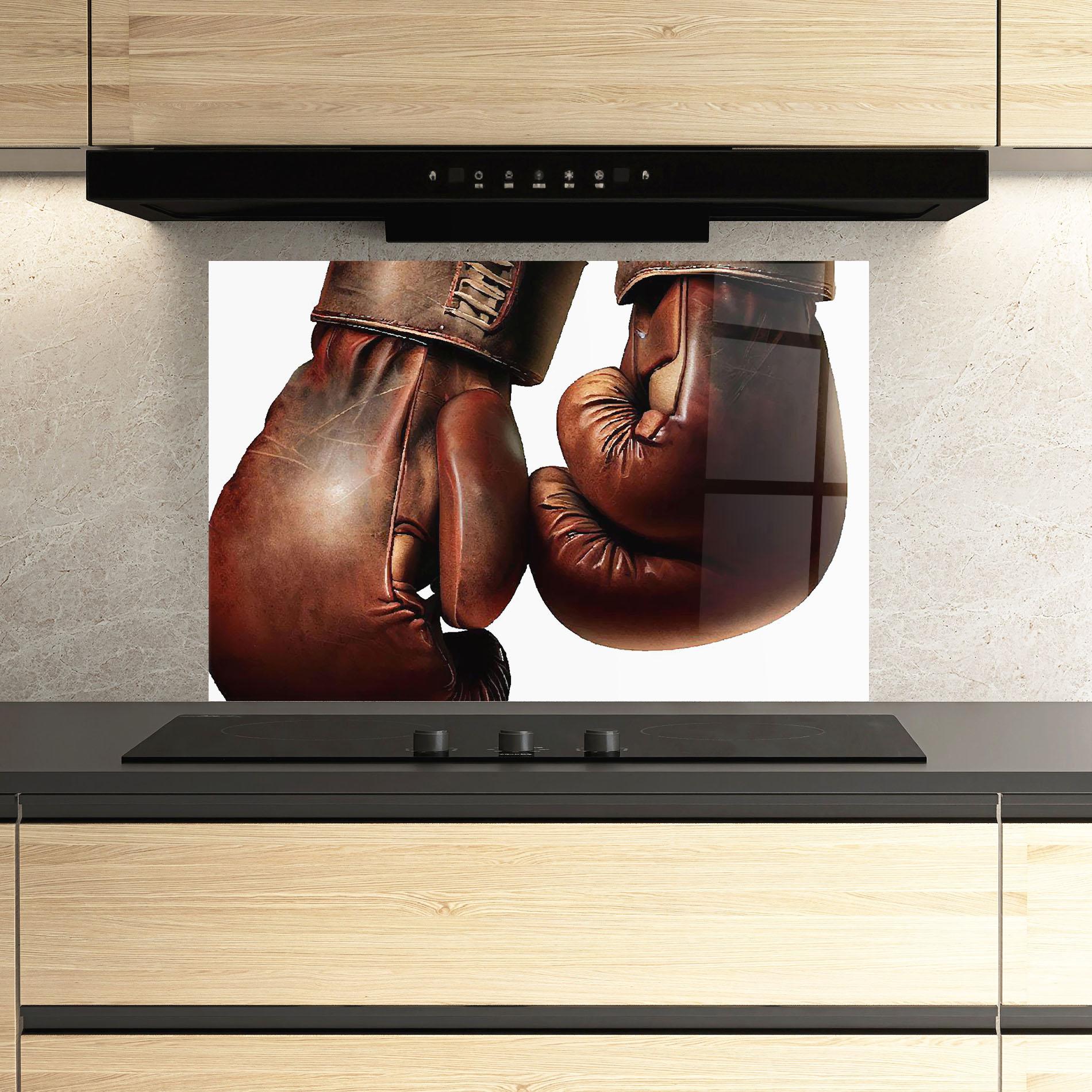 Panou Sticla Bucatarie Boxing Brown Gloves mockup 3
