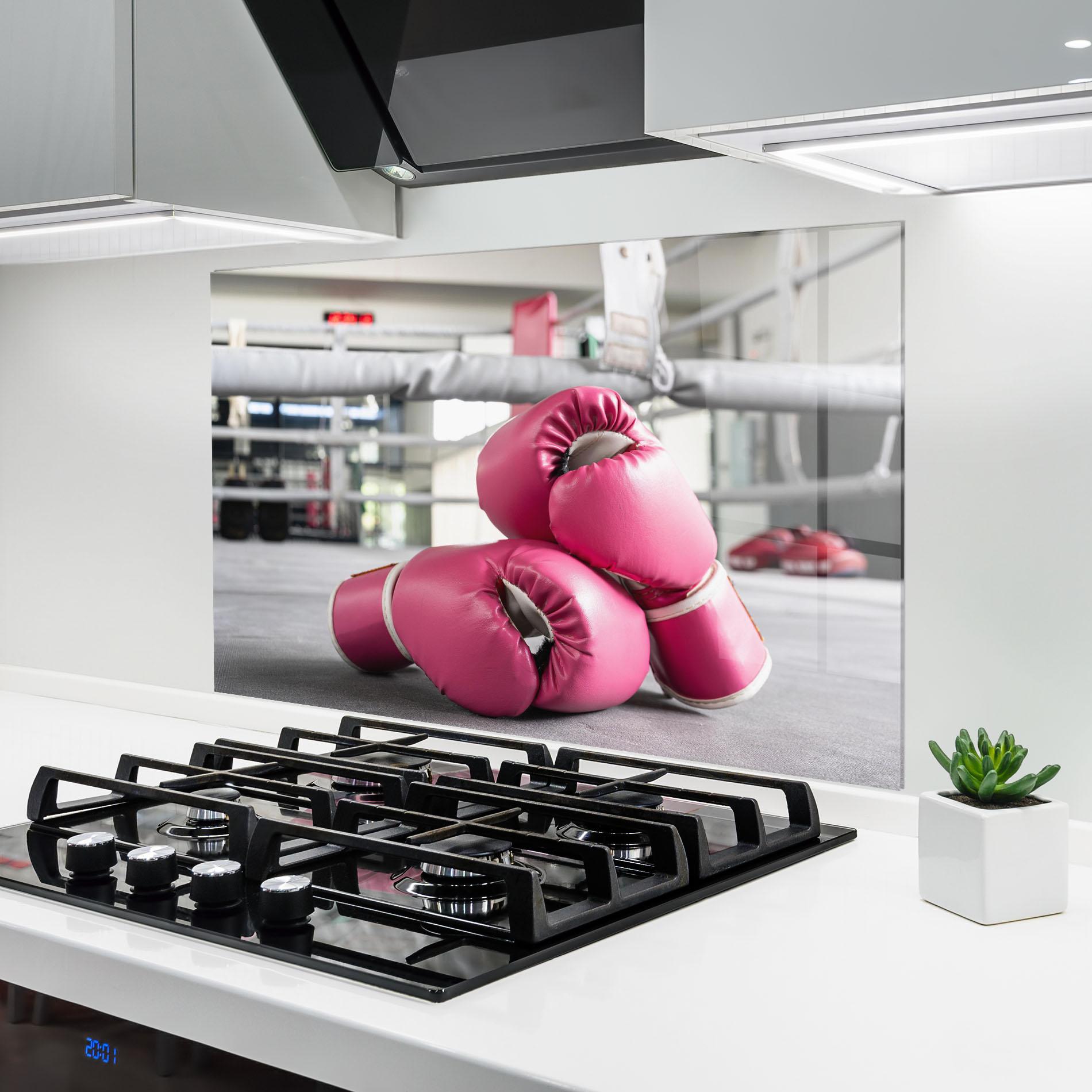 Panou Sticla Bucatarie Pink Boxing Gloves mockup 6