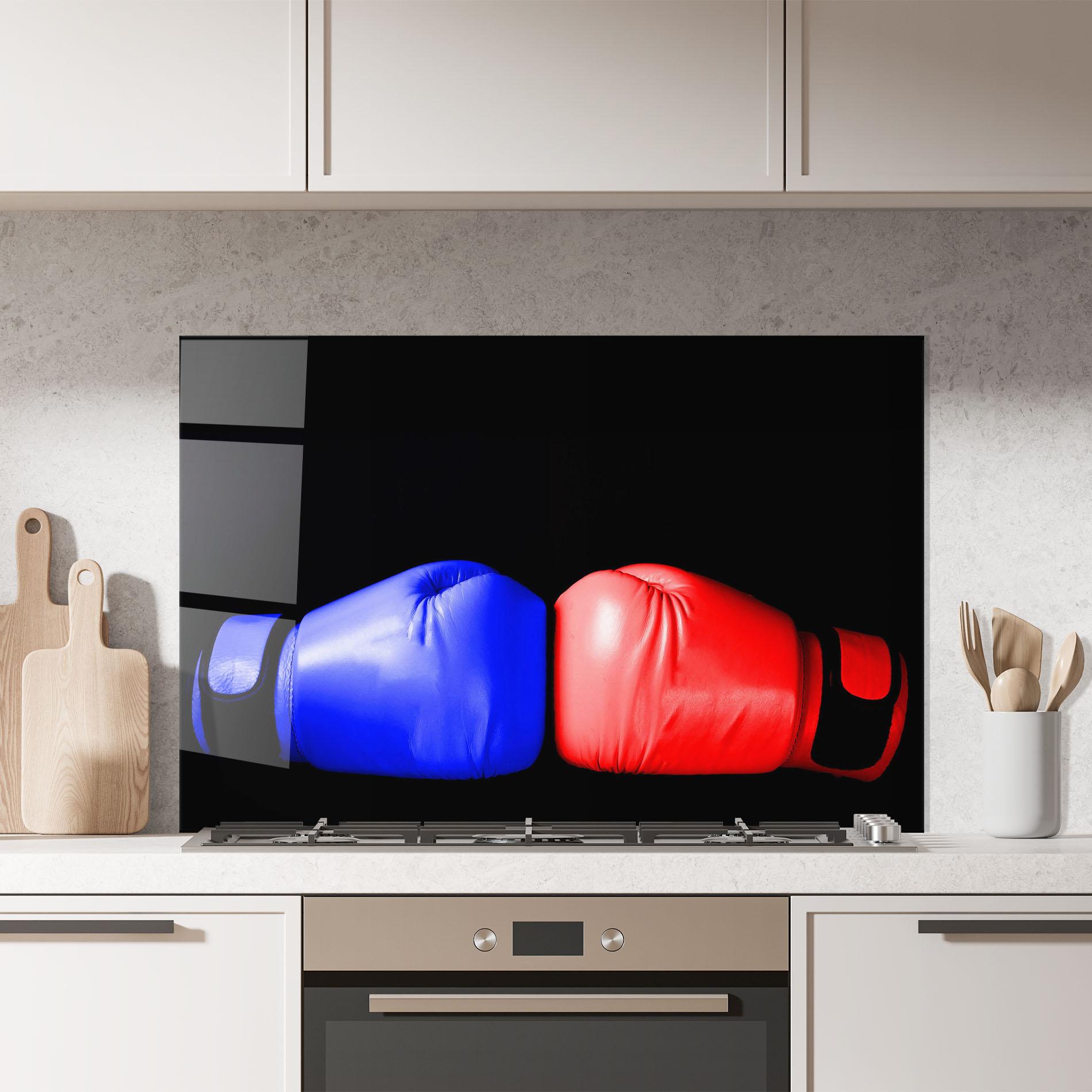 Panou Sticla Bucatarie Boxing Blue Red Glove mockup 7