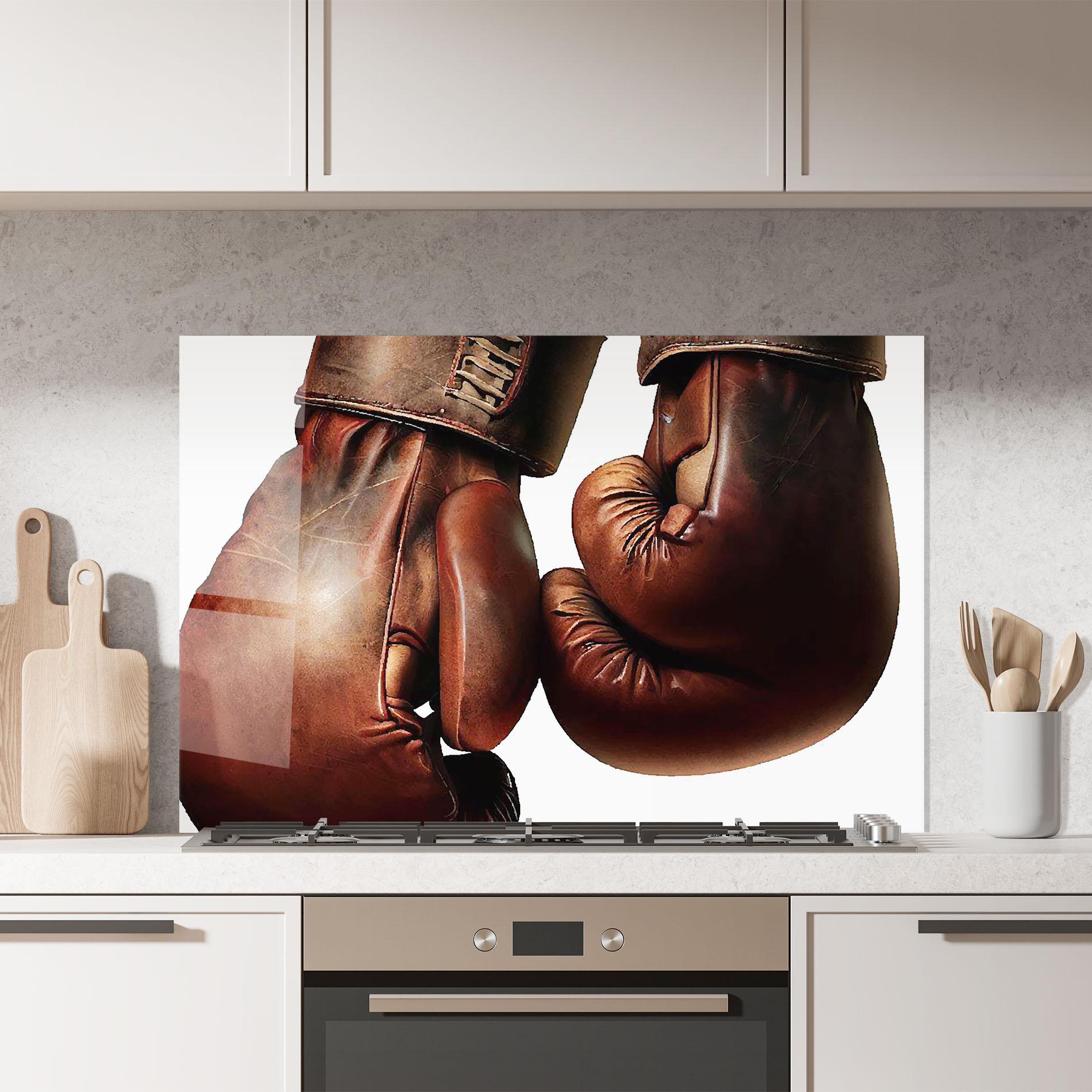 Panou Sticla Bucatarie Boxing Brown Gloves mockup 7