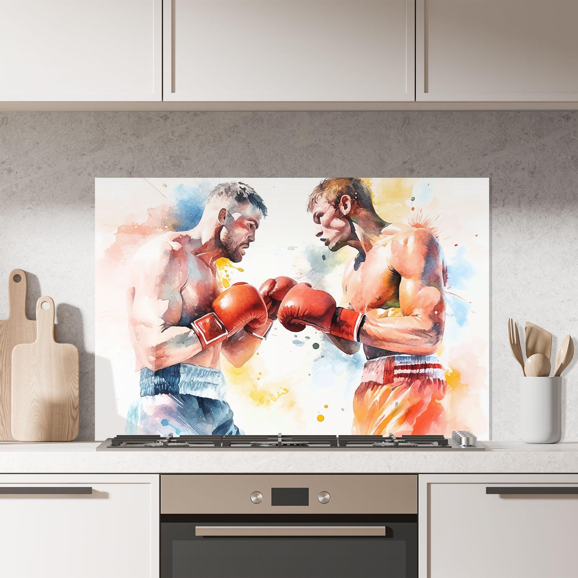Panou Sticla Bucatarie Boxing Match Art mockup 7