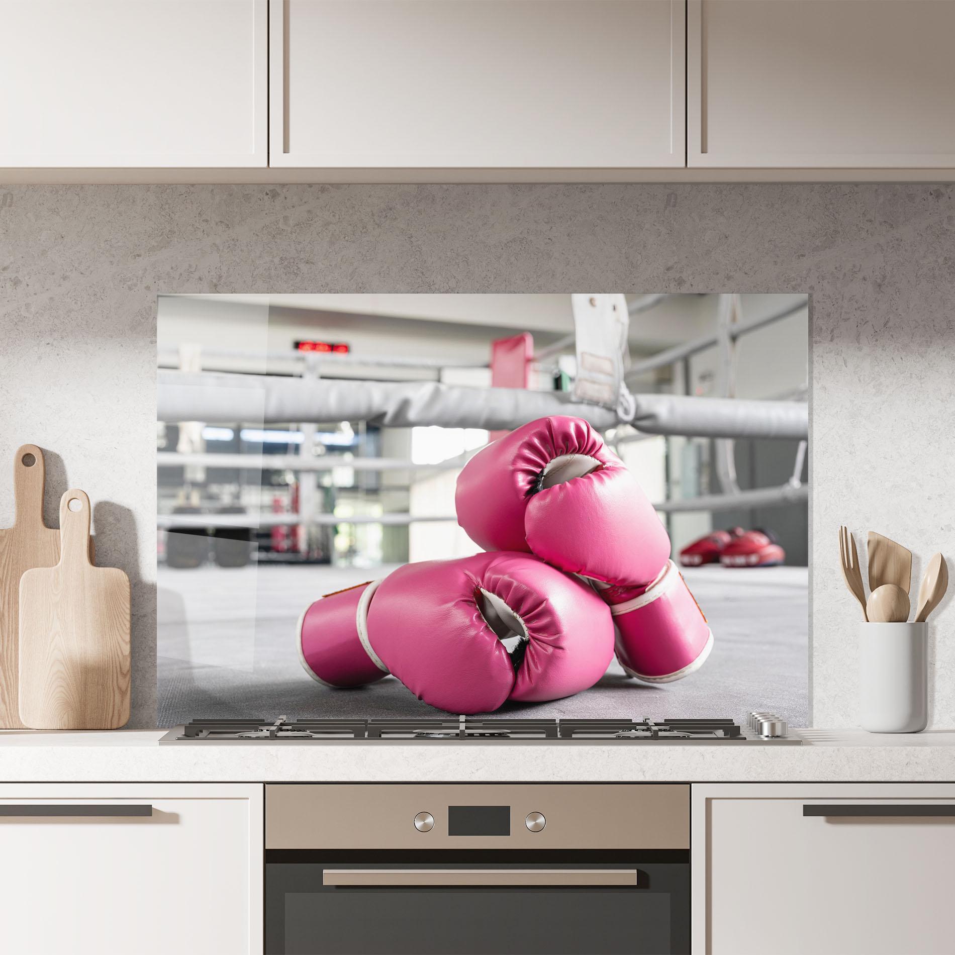 Panou Sticla Bucatarie Pink Boxing Gloves mockup 7
