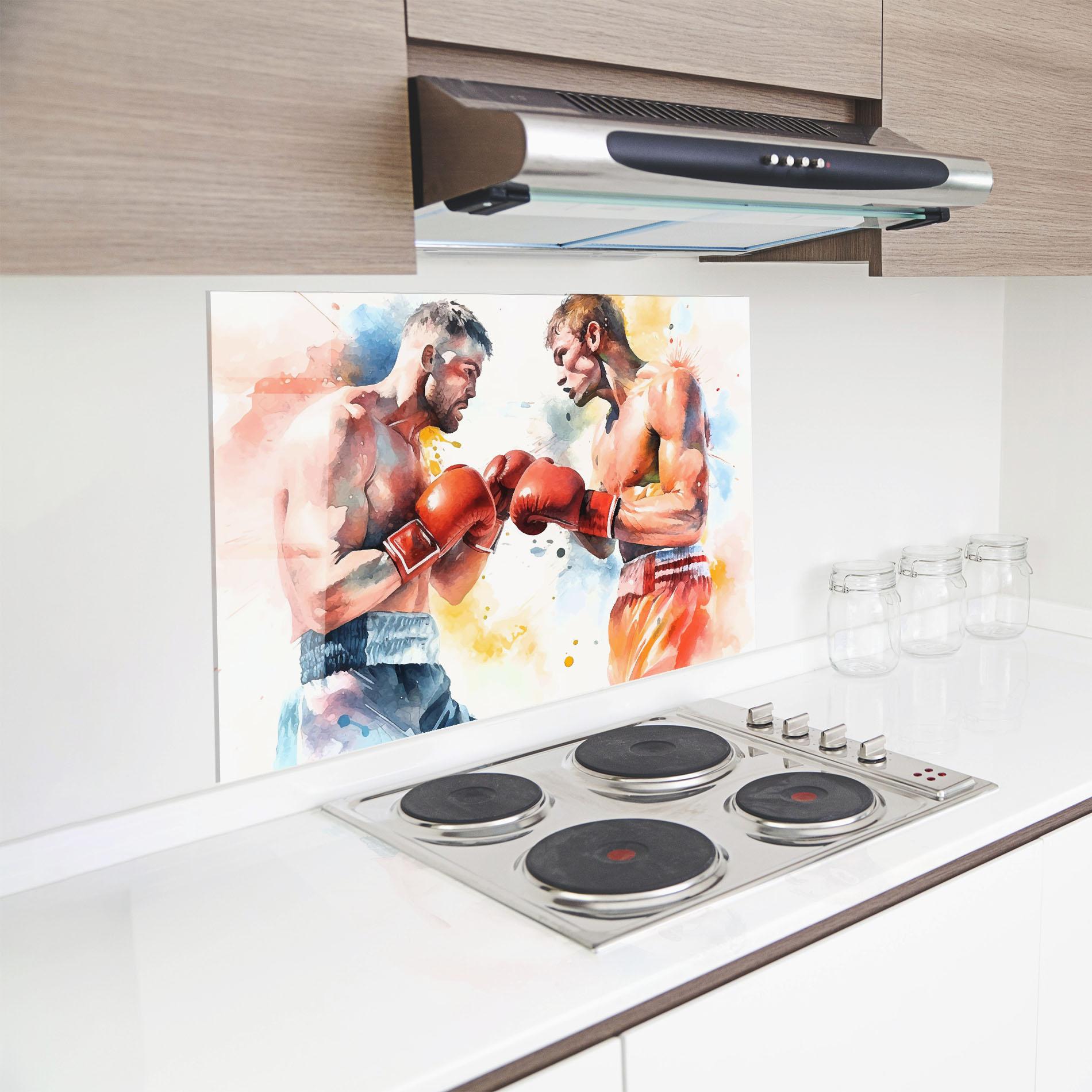 Panou Sticla Bucatarie Boxing Match Art mockup 8