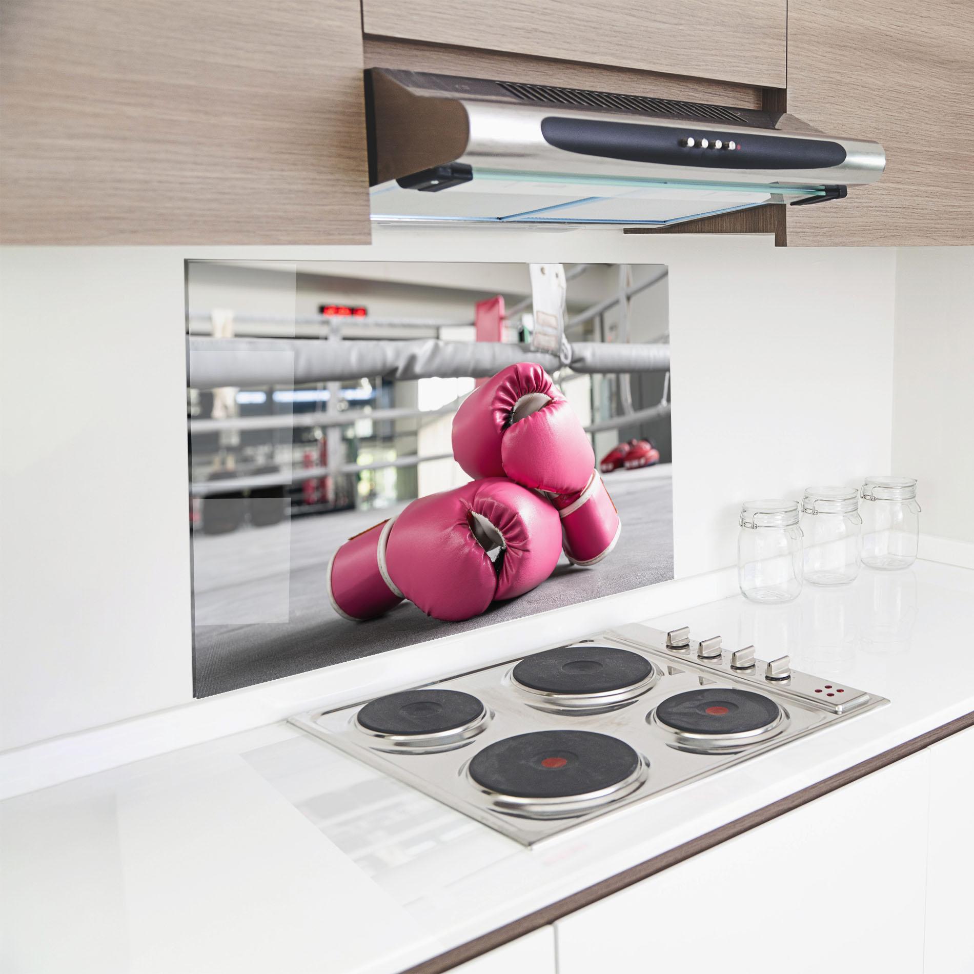 Panou Sticla Bucatarie Pink Boxing Gloves mockup 8