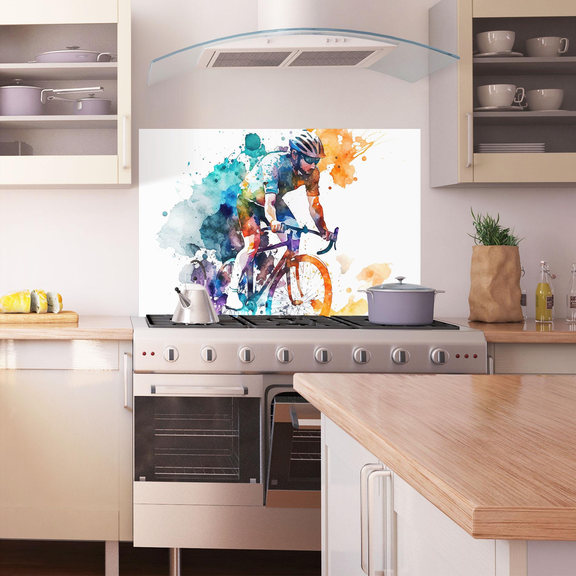Panou Sticla Bucatarie Cycling Watercolor mockup 1