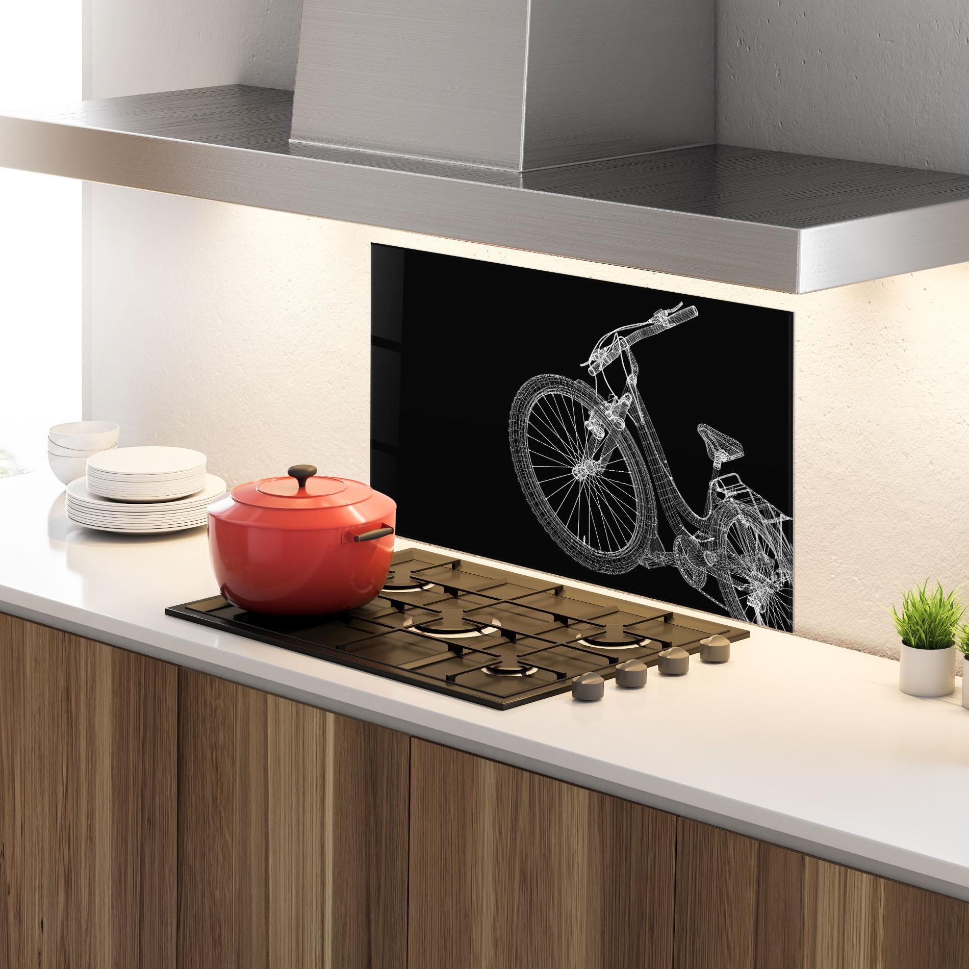 Panou Sticla Bucatarie 3d Bike Model On Black mockup 4