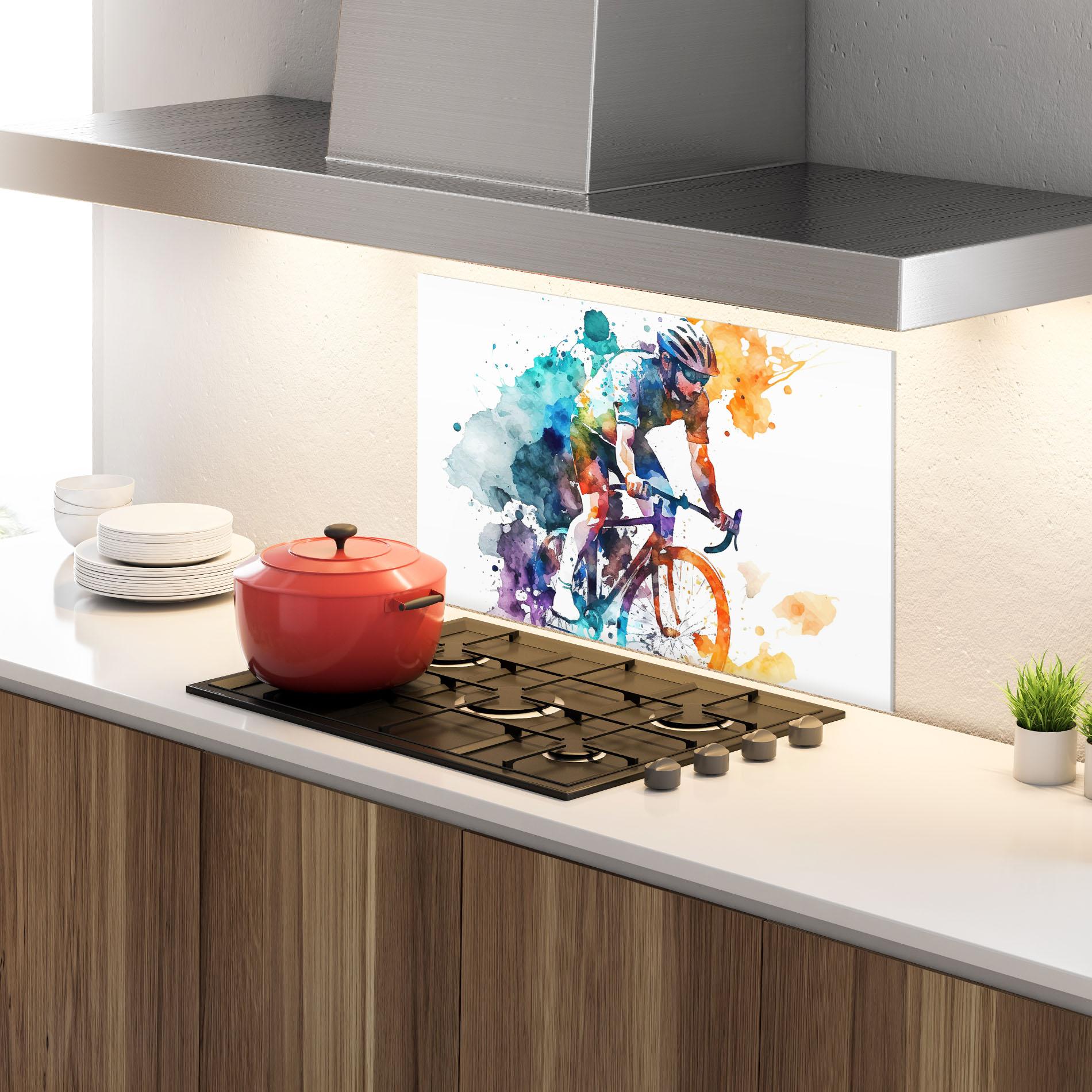 Panou Sticla Bucatarie Cycling Watercolor mockup 4