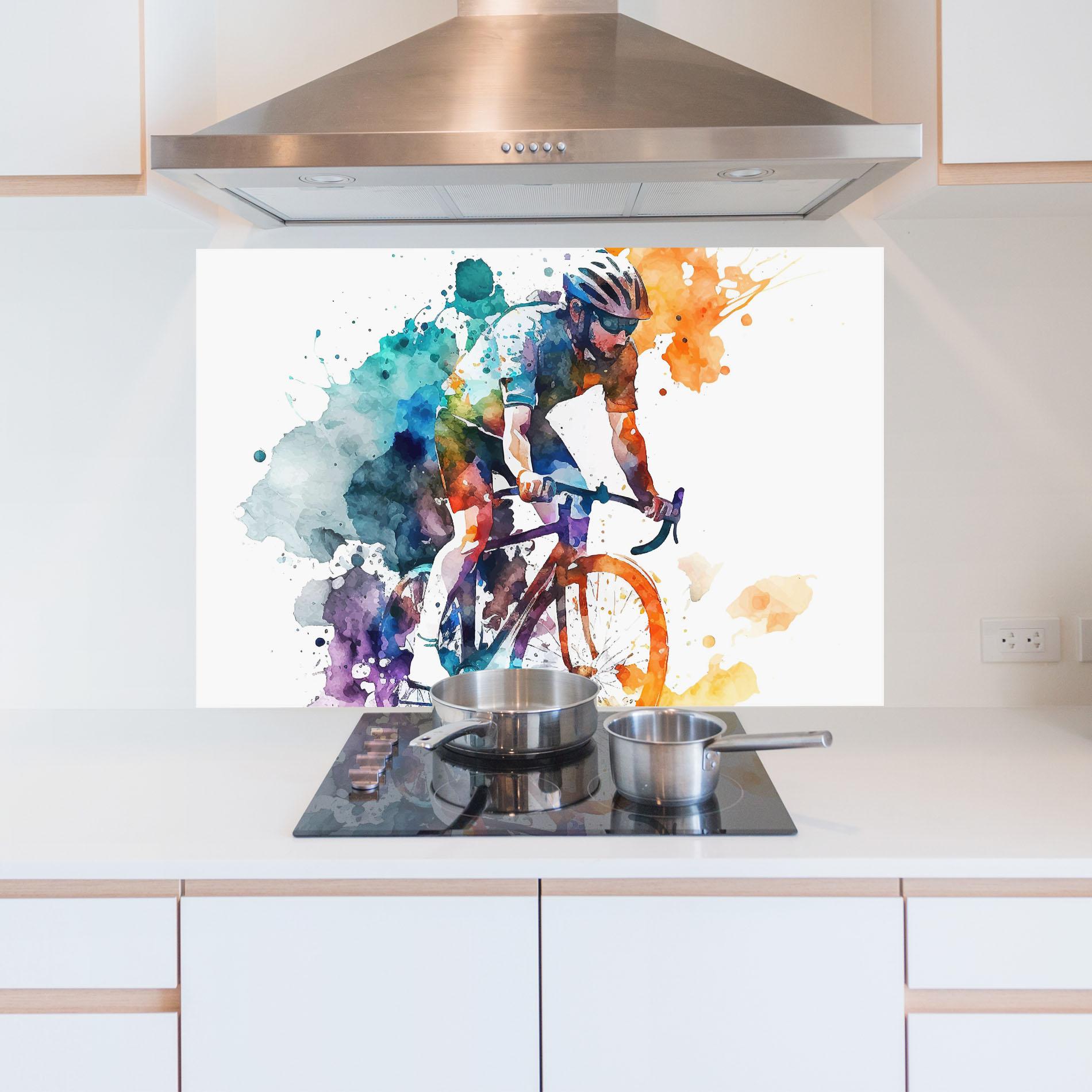 Panou Sticla Bucatarie Cycling Watercolor mockup 5