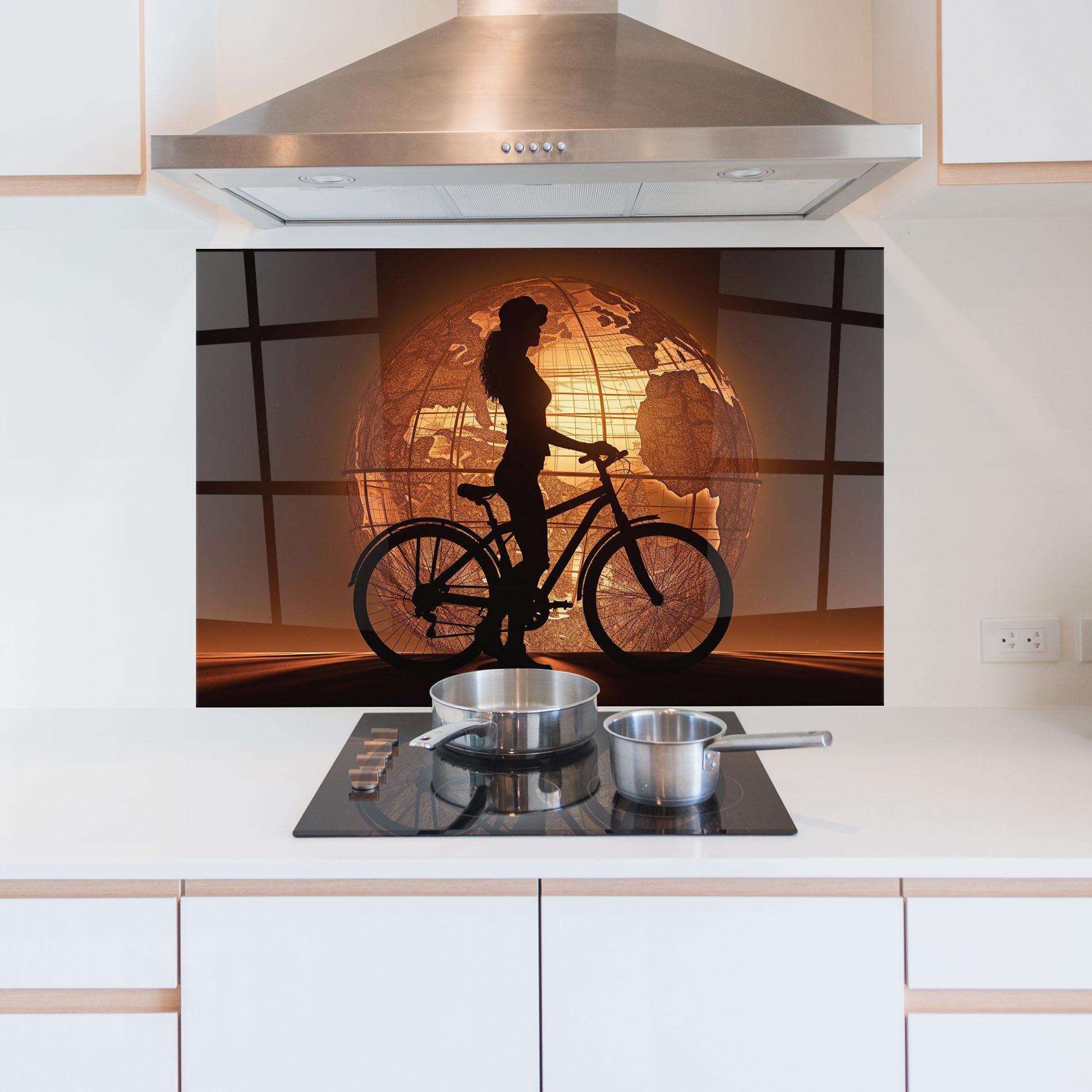 Panou Sticla Bucatarie Globe Bike Shilouette mockup 5
