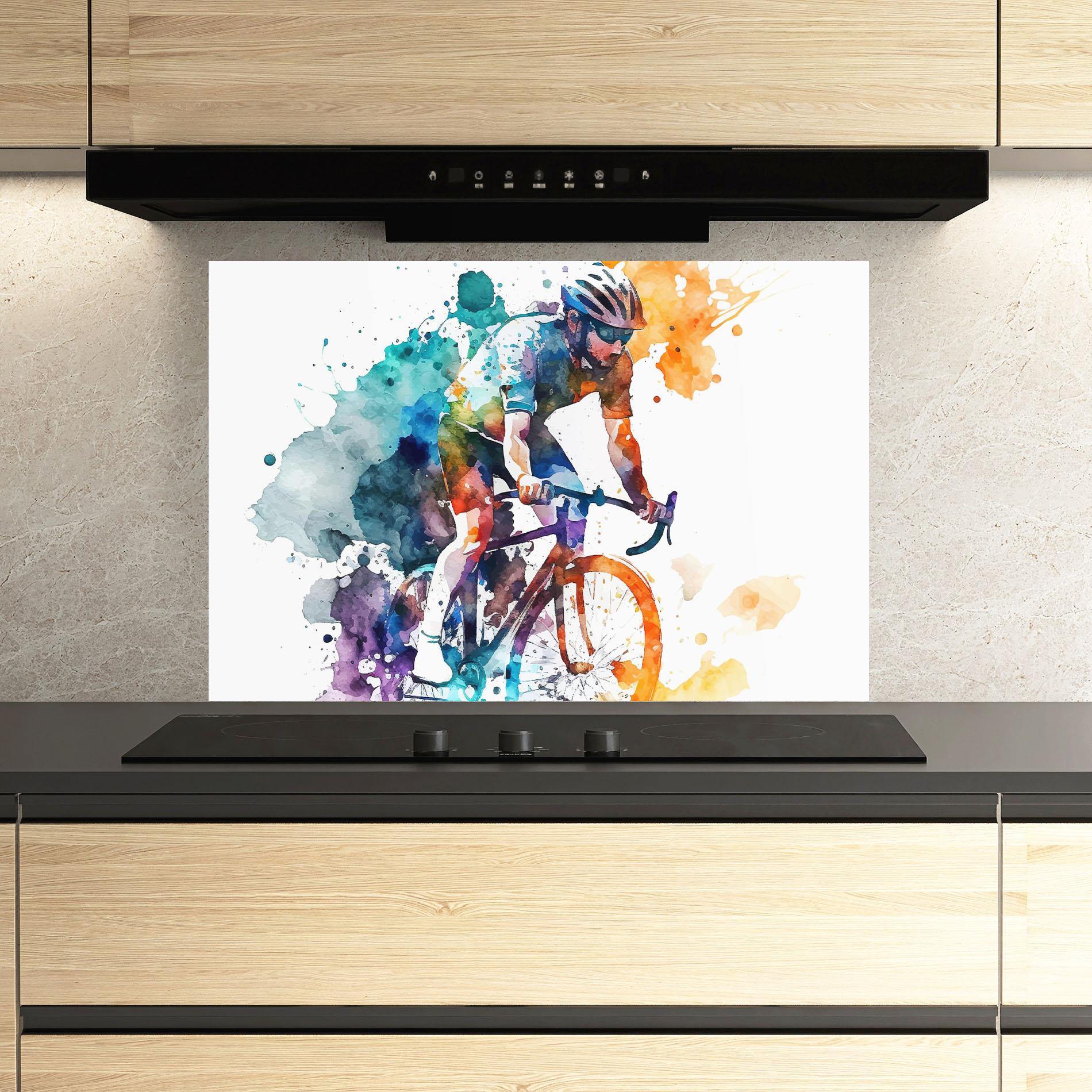 Panou Sticla Bucatarie Cycling Watercolor mockup 3