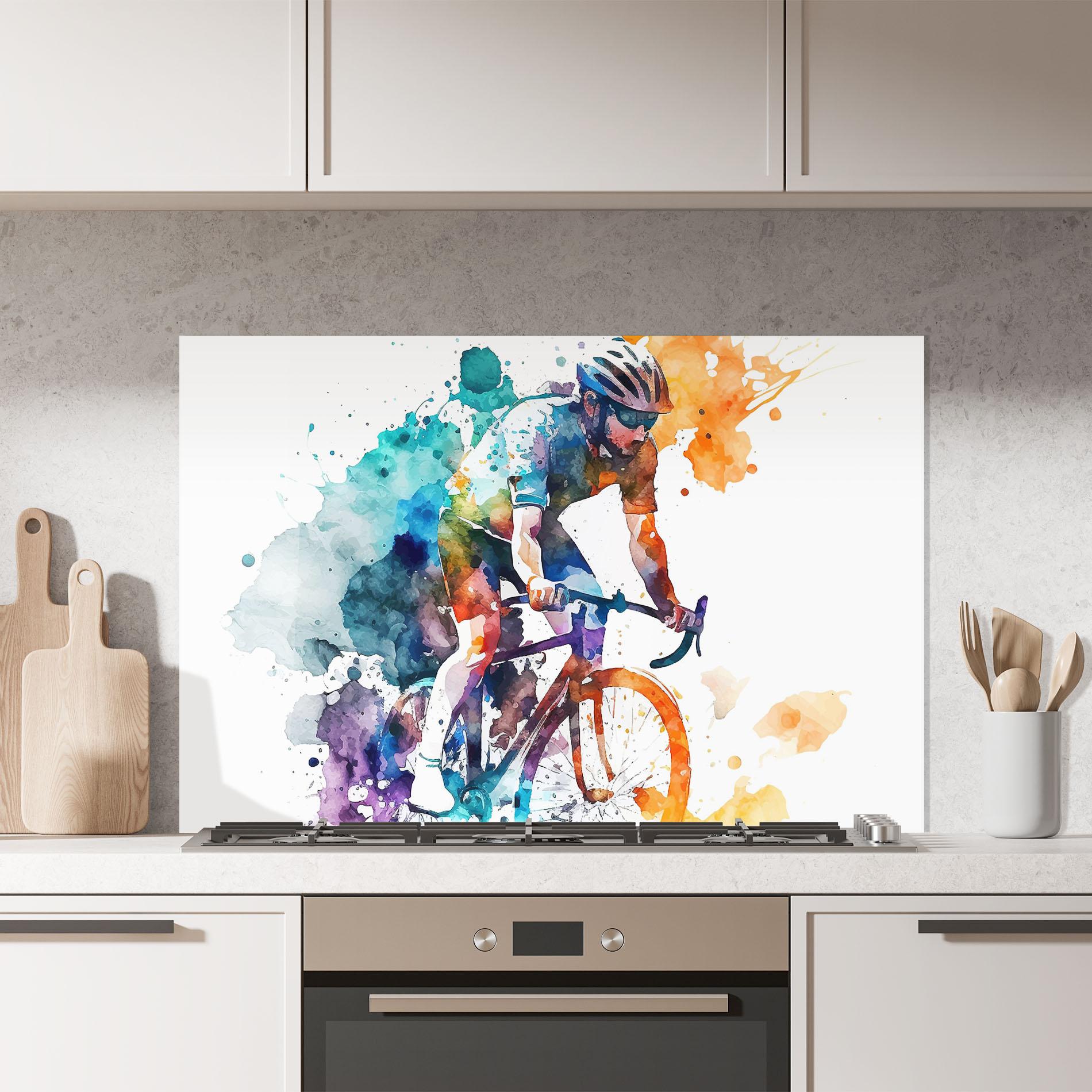 Panou Sticla Bucatarie Cycling Watercolor mockup 7