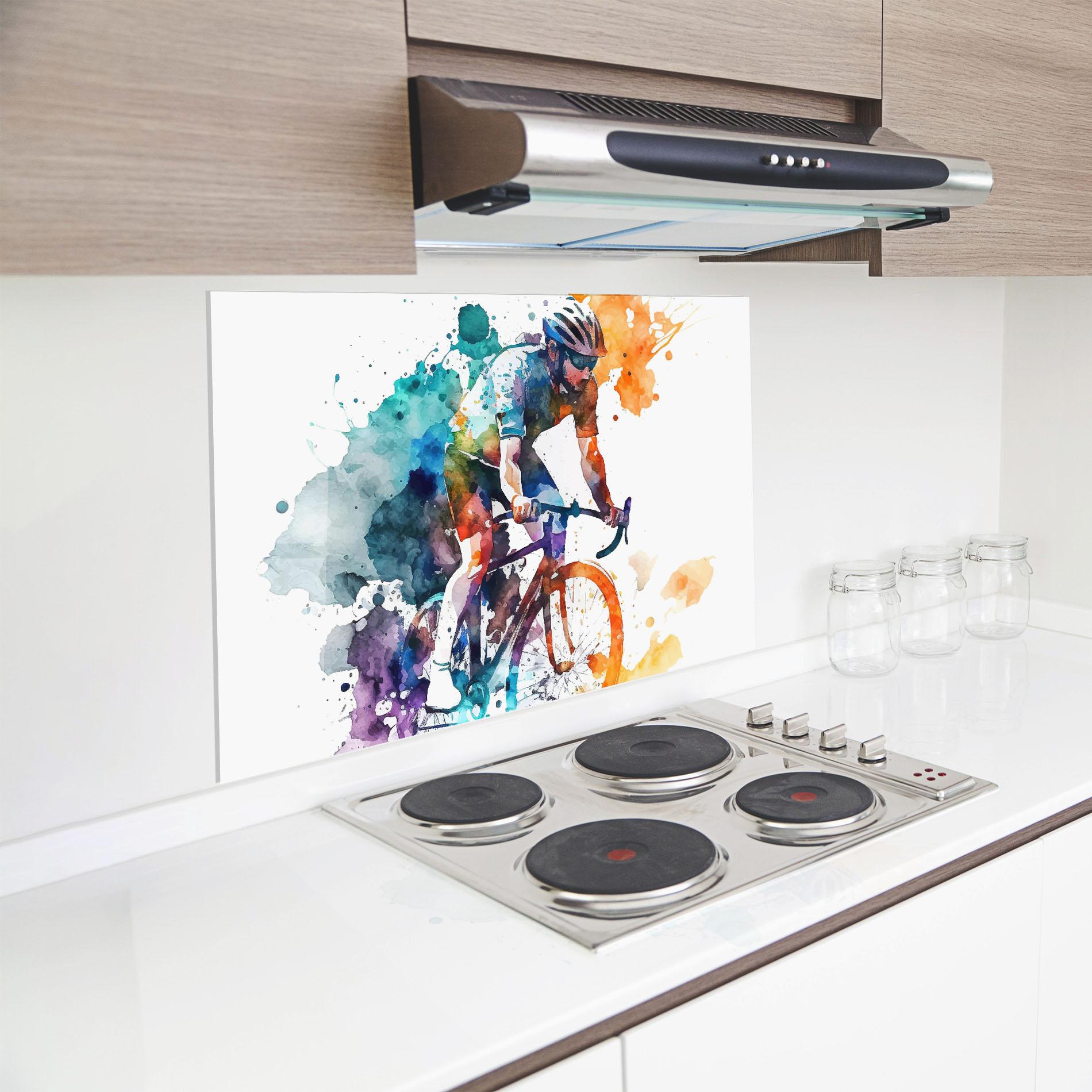 Panou Sticla Bucatarie Cycling Watercolor mockup 8