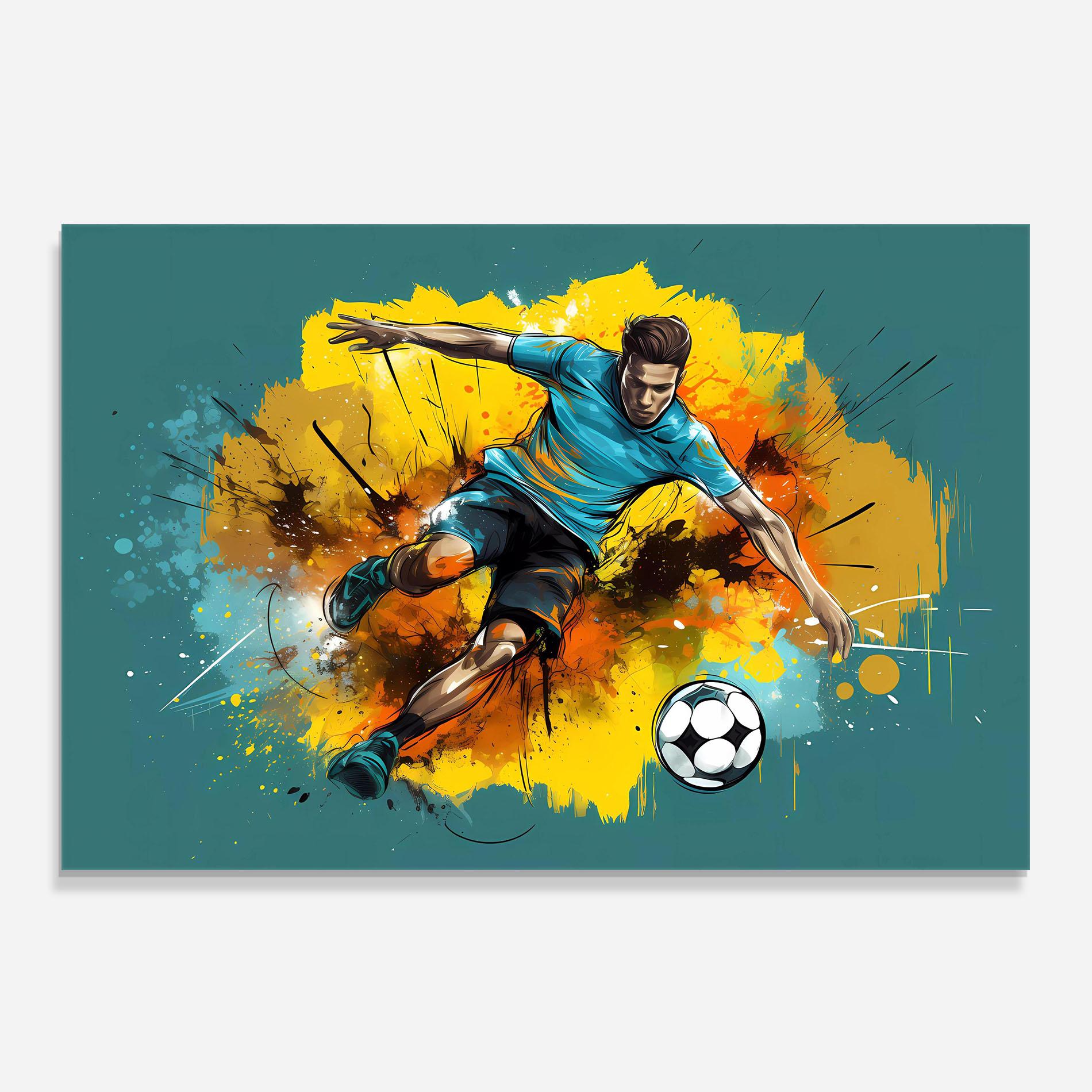 Panou Sticla Bucatarie Football Player Painting mockup 0