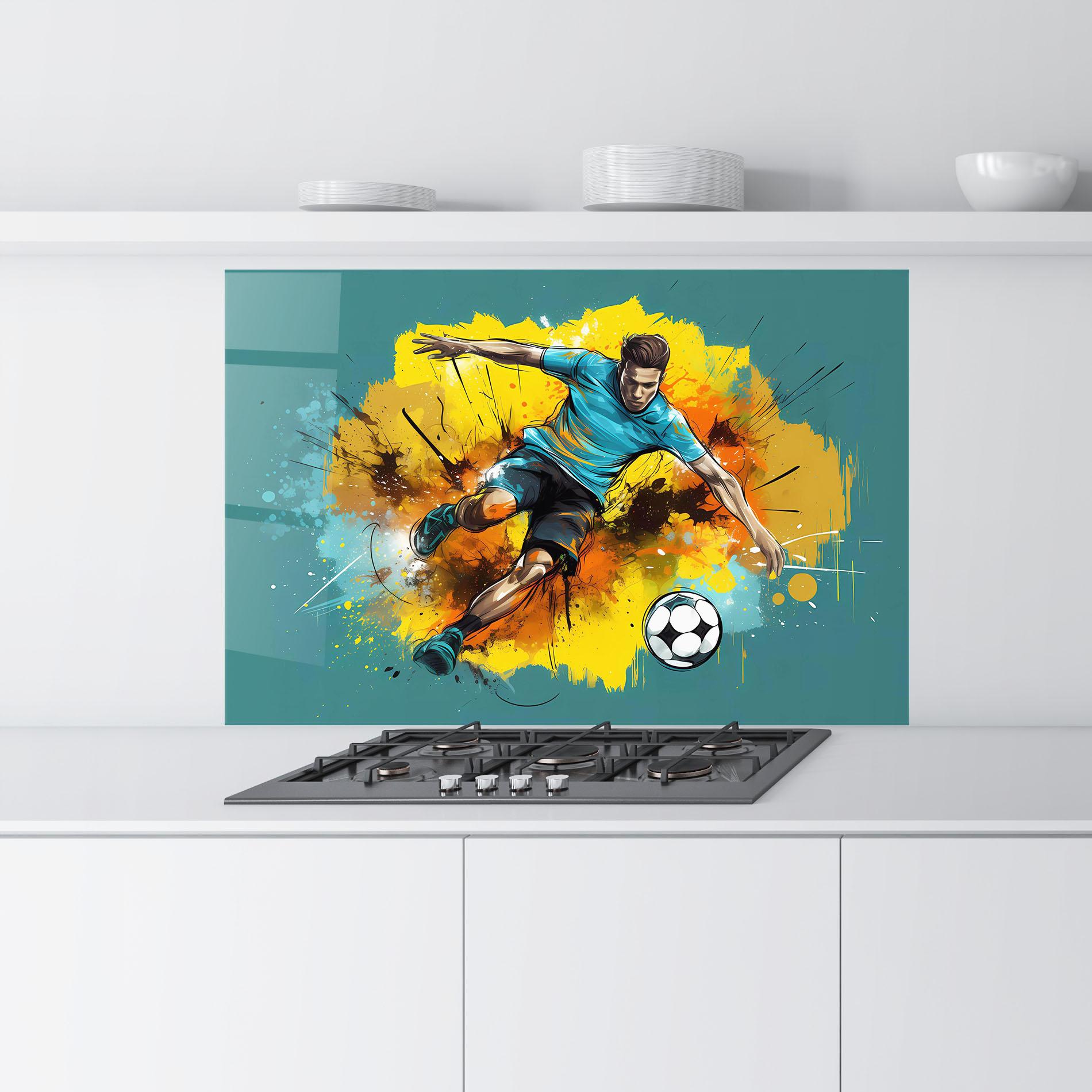 Panou Sticla Bucatarie Football Player Painting mockup 9