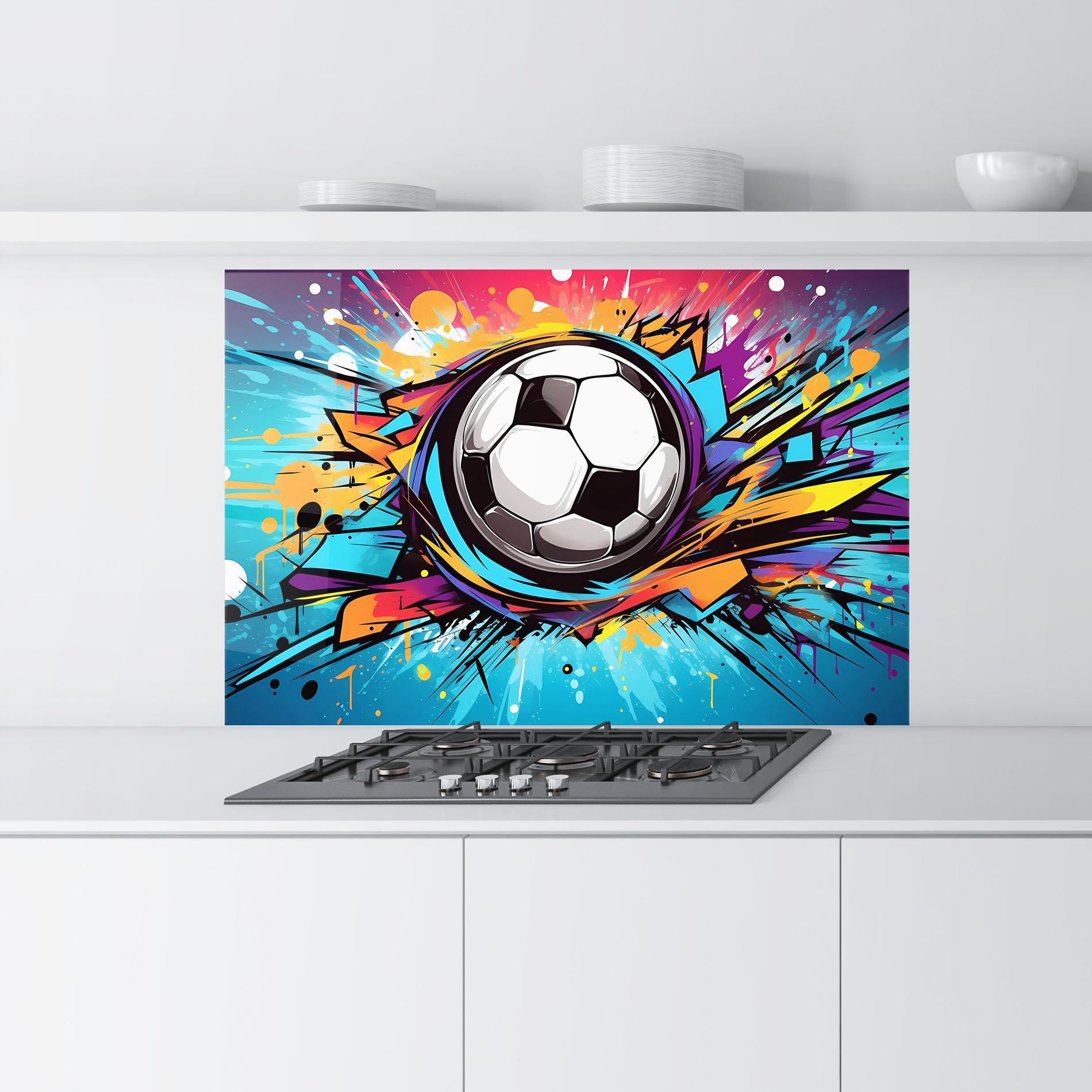 Panou Sticla Bucatarie Graffiti Football Flight mockup 9