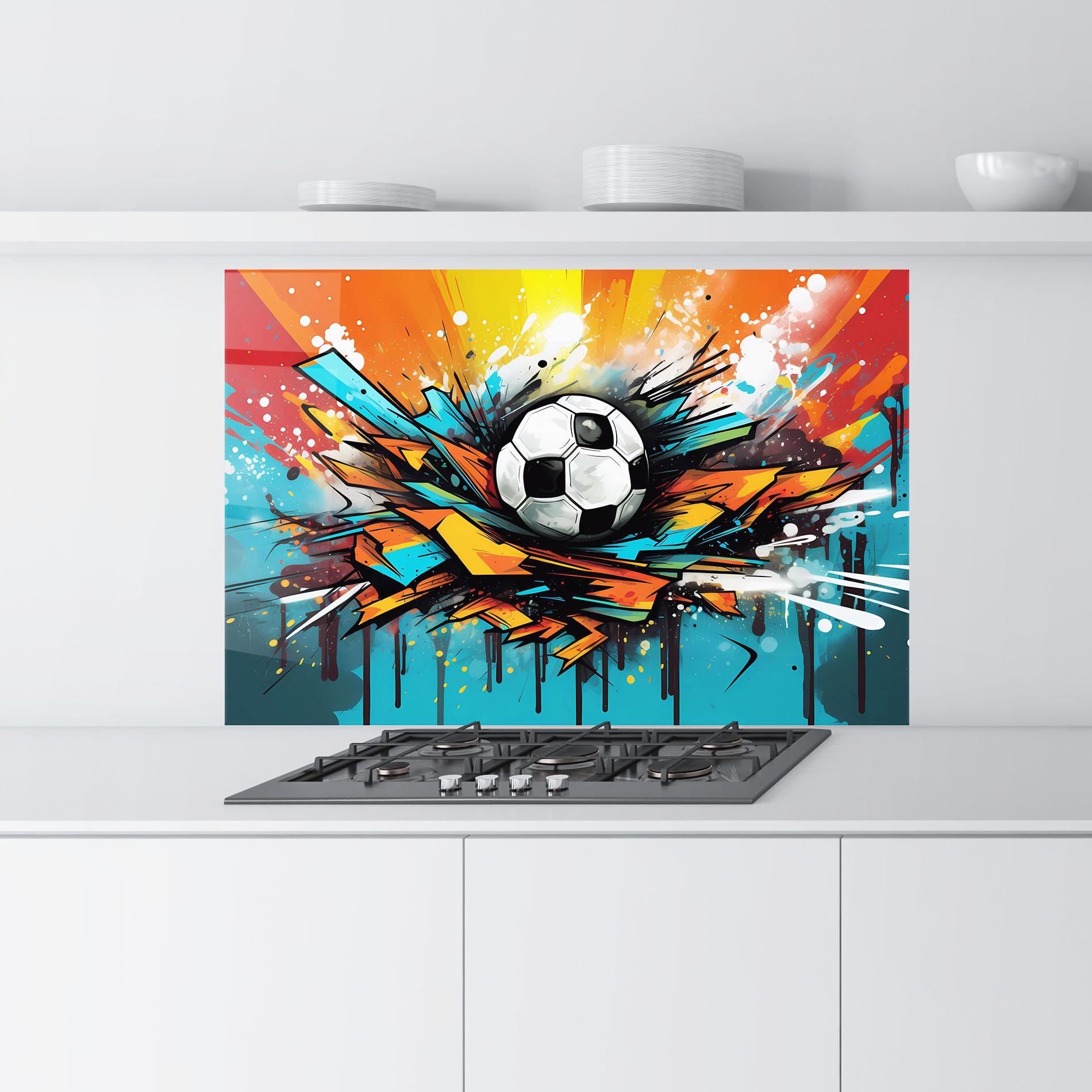 Panou Sticla Bucatarie Graffiti Style Football mockup 9