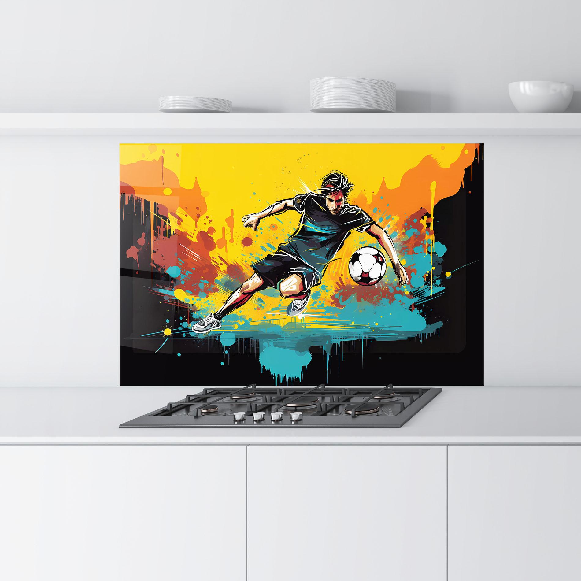 Panou Sticla Bucatarie Painting Football Player mockup 9