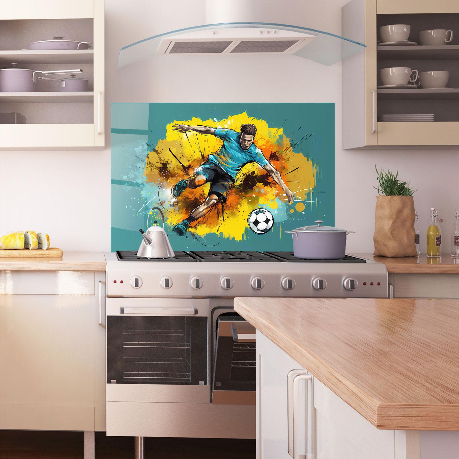 Panou Sticla Bucatarie Football Player Painting mockup 1