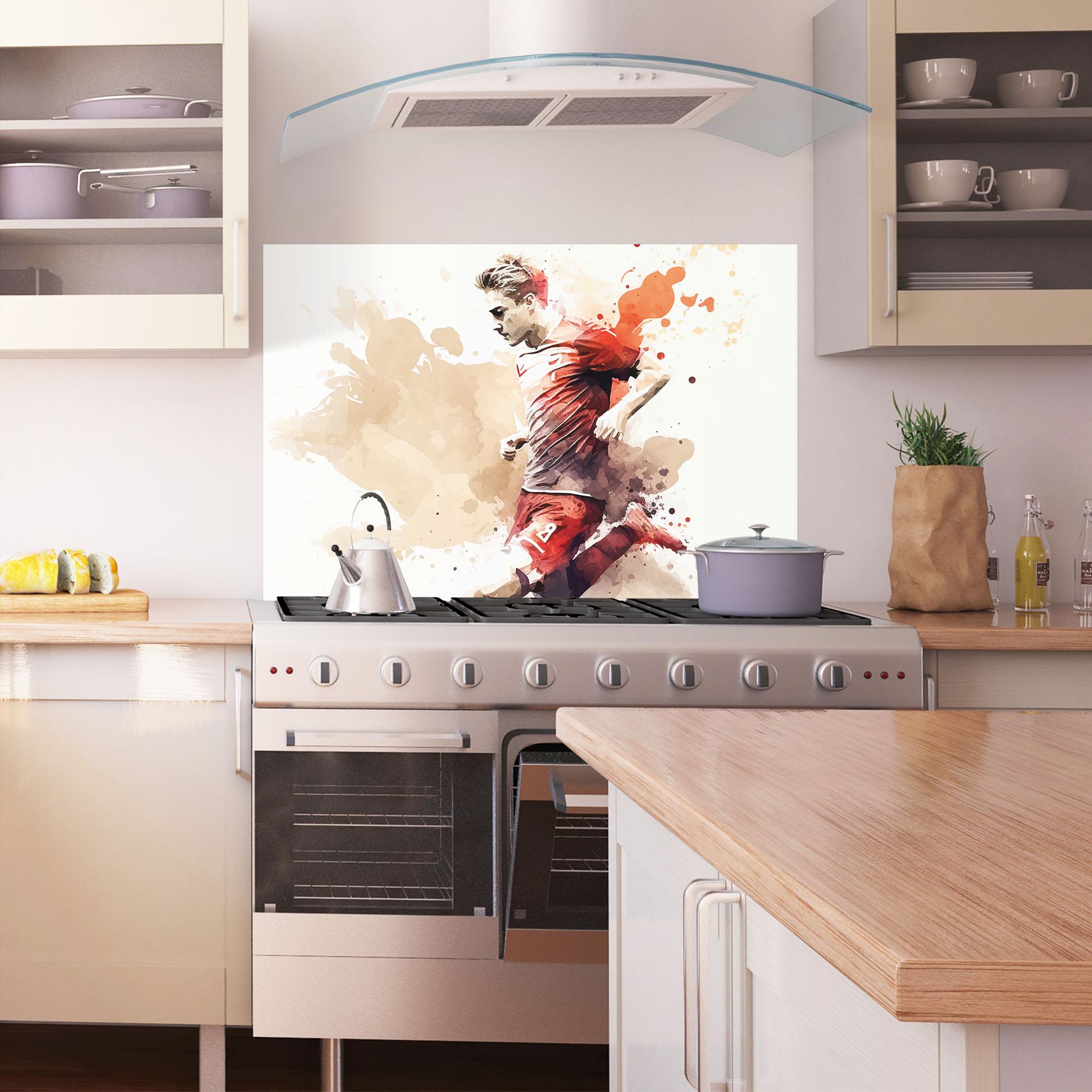 Panou Sticla Bucatarie Football Red Cream mockup 1