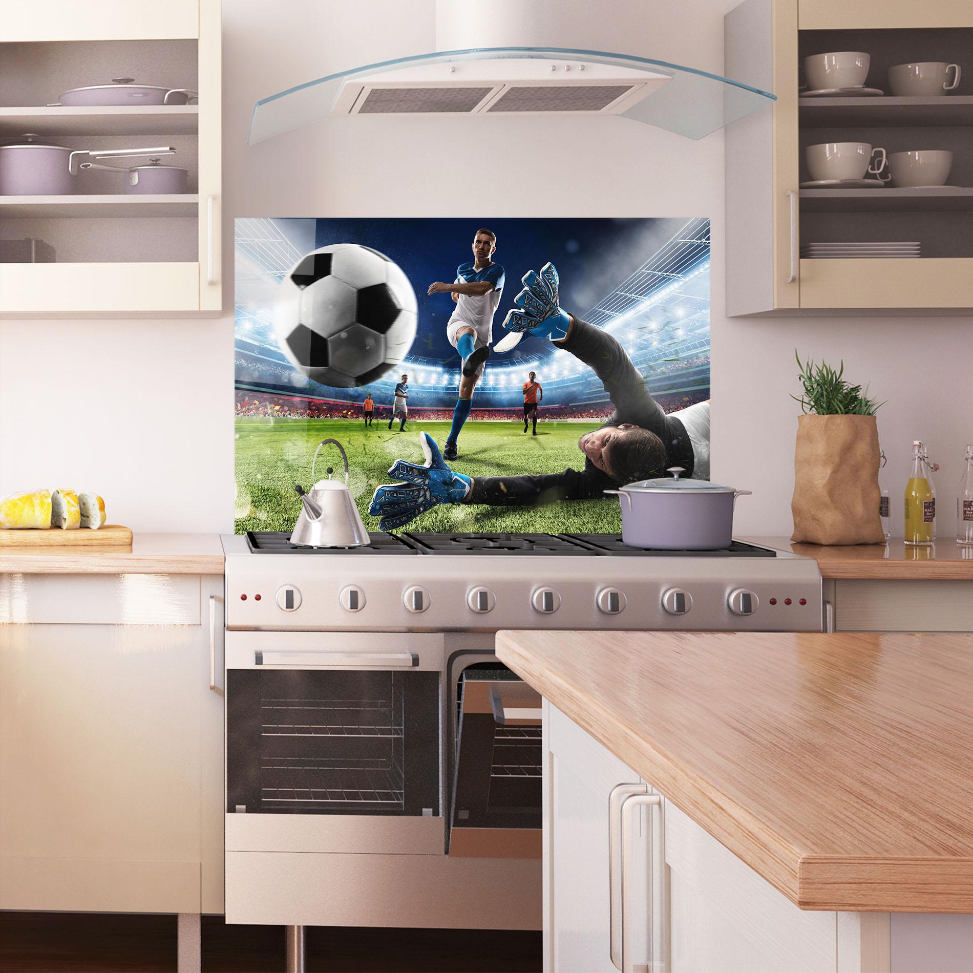 Panou Sticla Bucatarie Goalkeeper Kicks Ball mockup 1