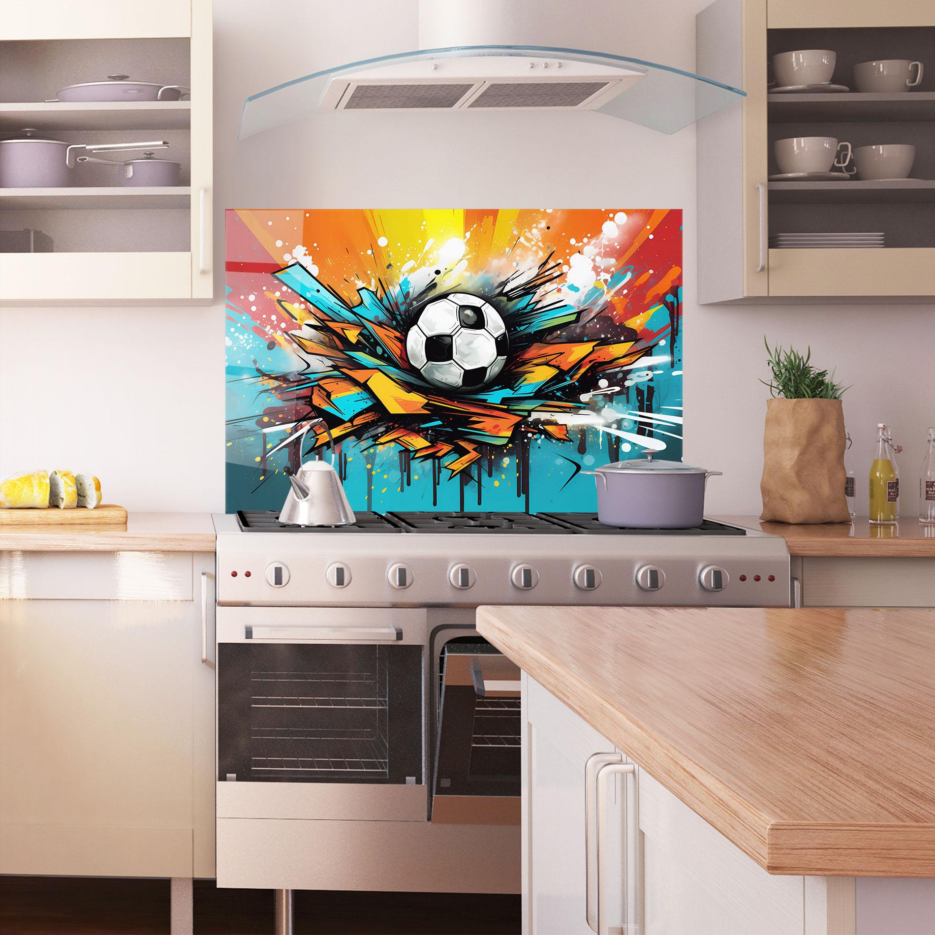 Panou Sticla Bucatarie Graffiti Style Football mockup 1