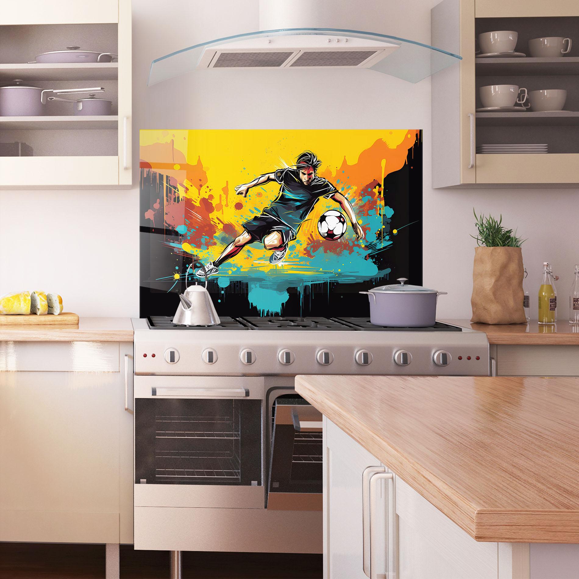 Panou Sticla Bucatarie Painting Football Player mockup 1