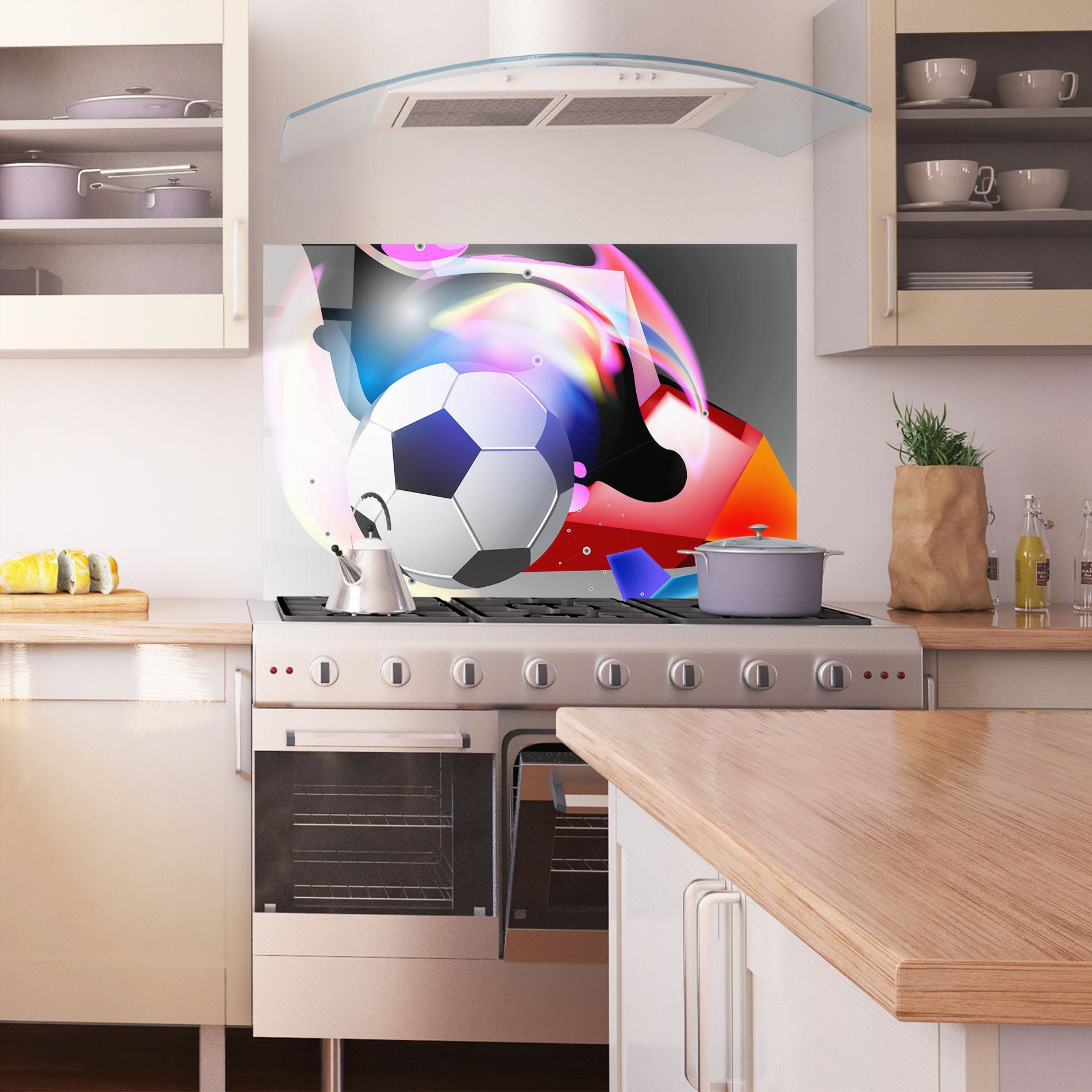 Panou Sticla Bucatarie Pink Blue Football Art mockup 1