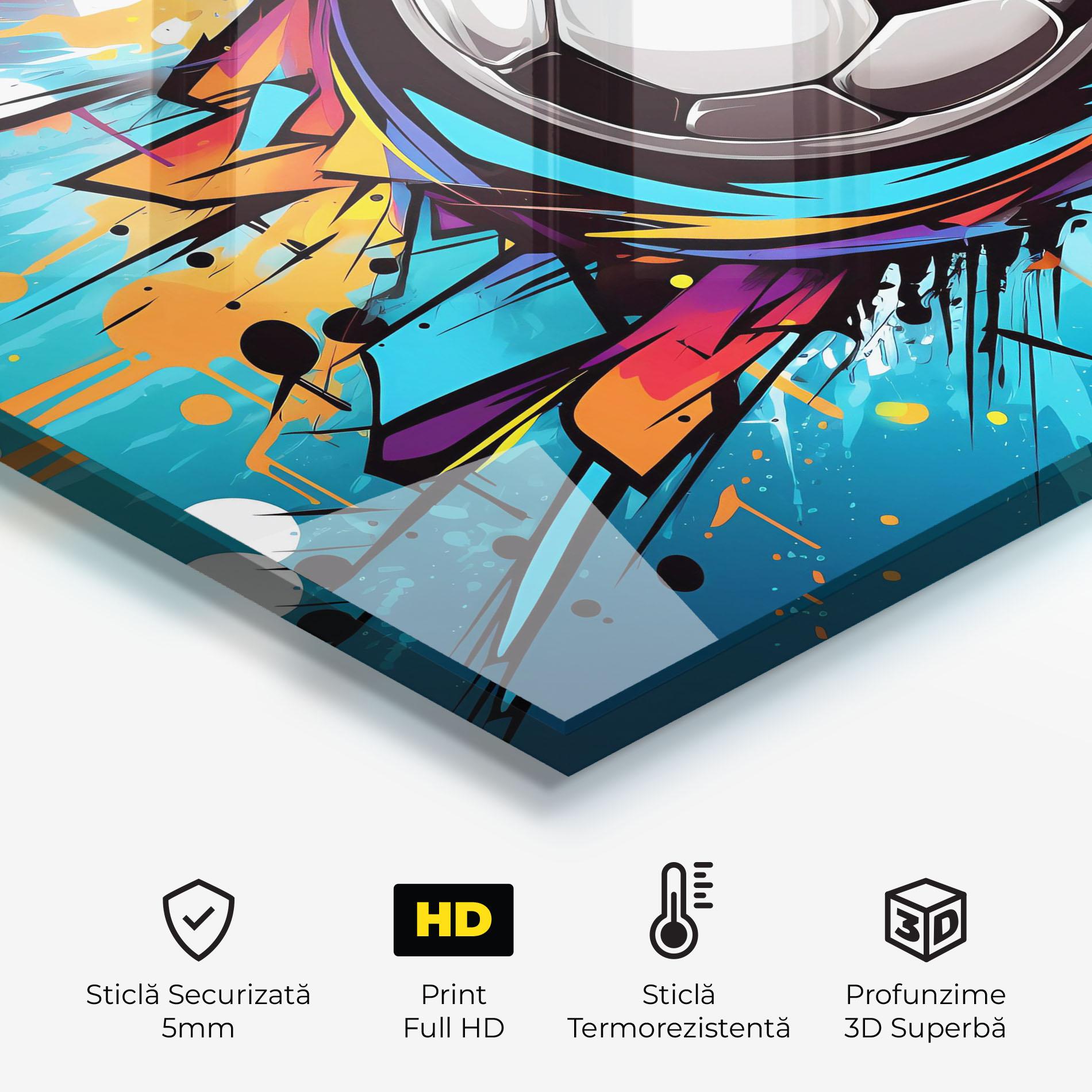 Panou Sticla Bucatarie Graffiti Football Flight mockup 2