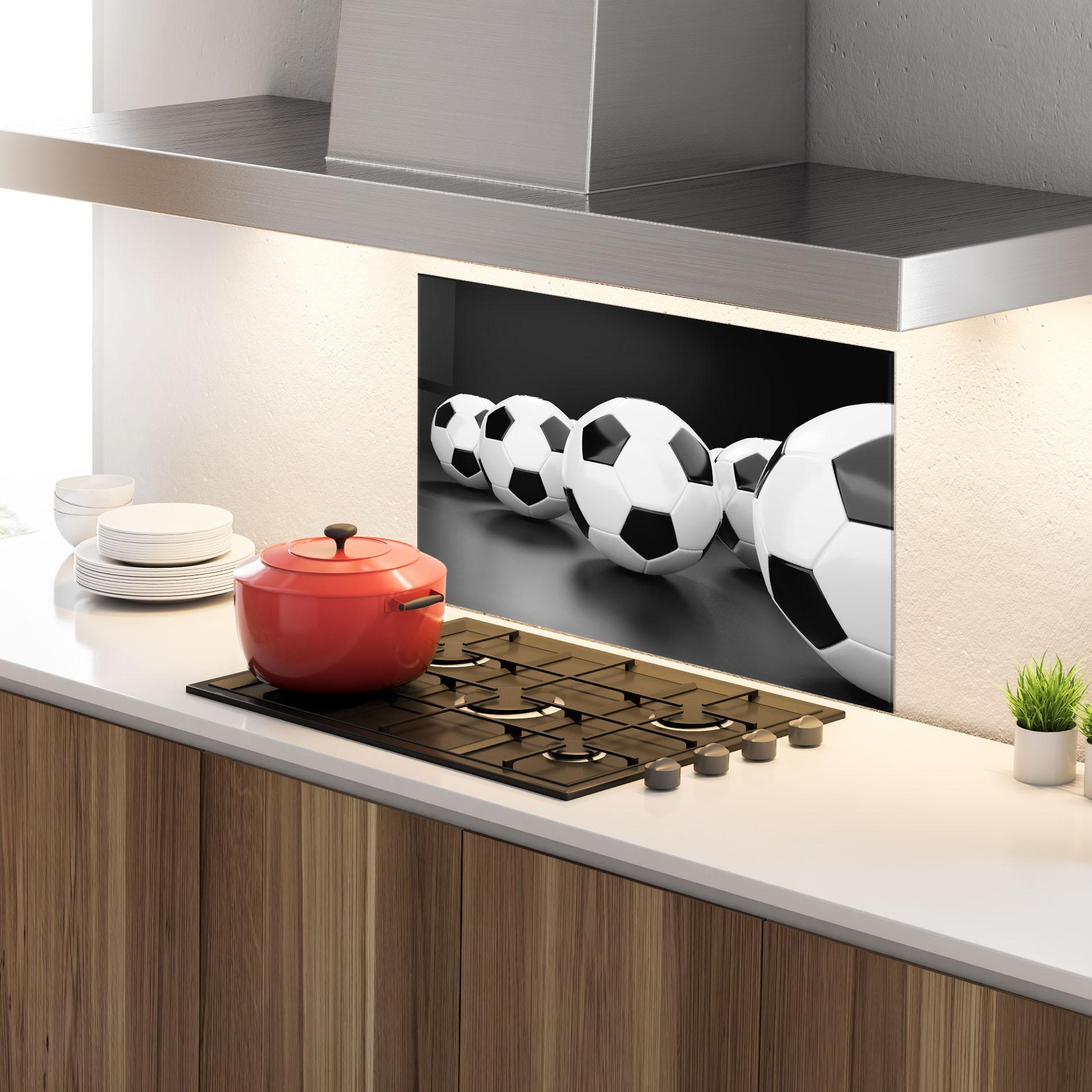 Panou Sticla Bucatarie Black White Football mockup 4