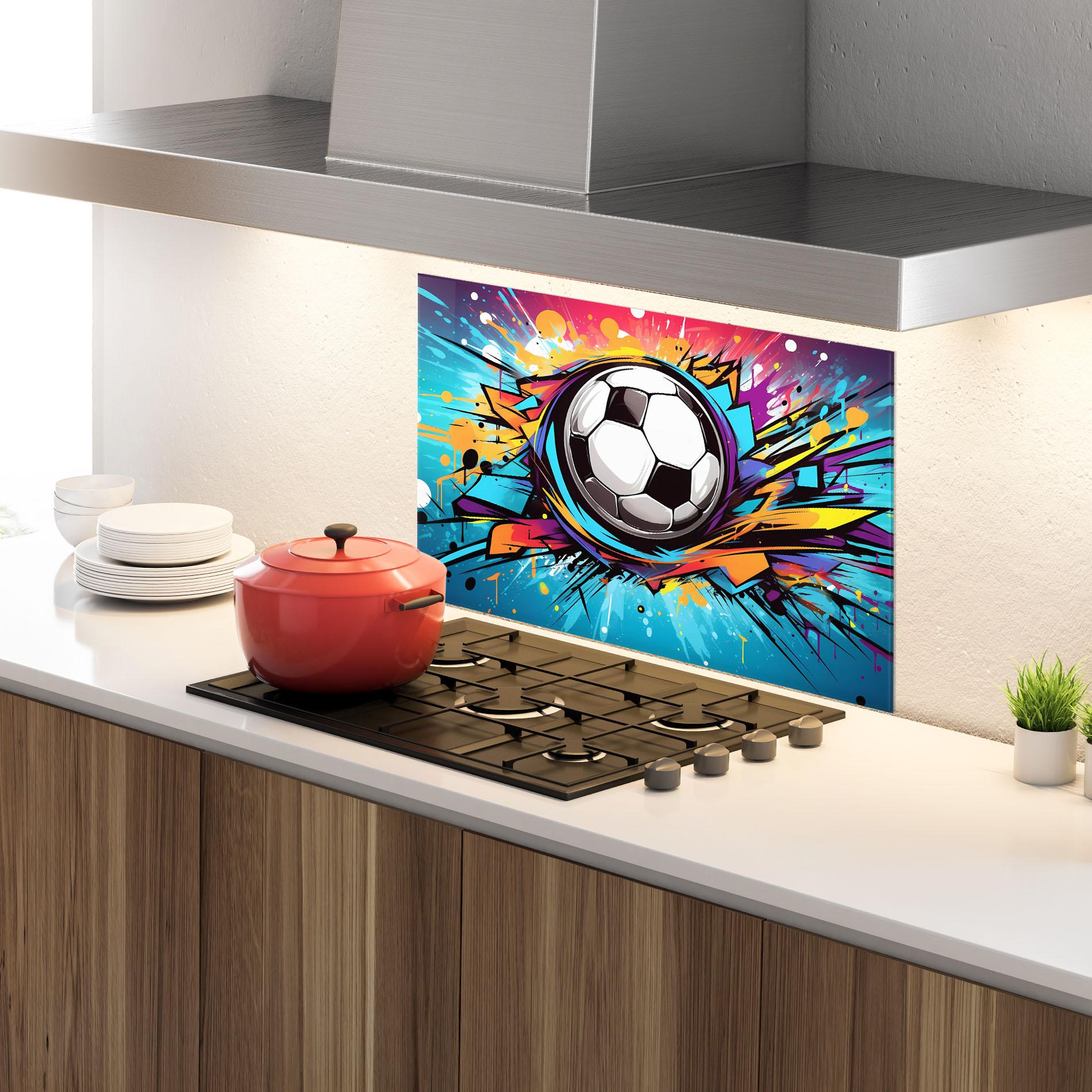 Panou Sticla Bucatarie Graffiti Football Flight mockup 4