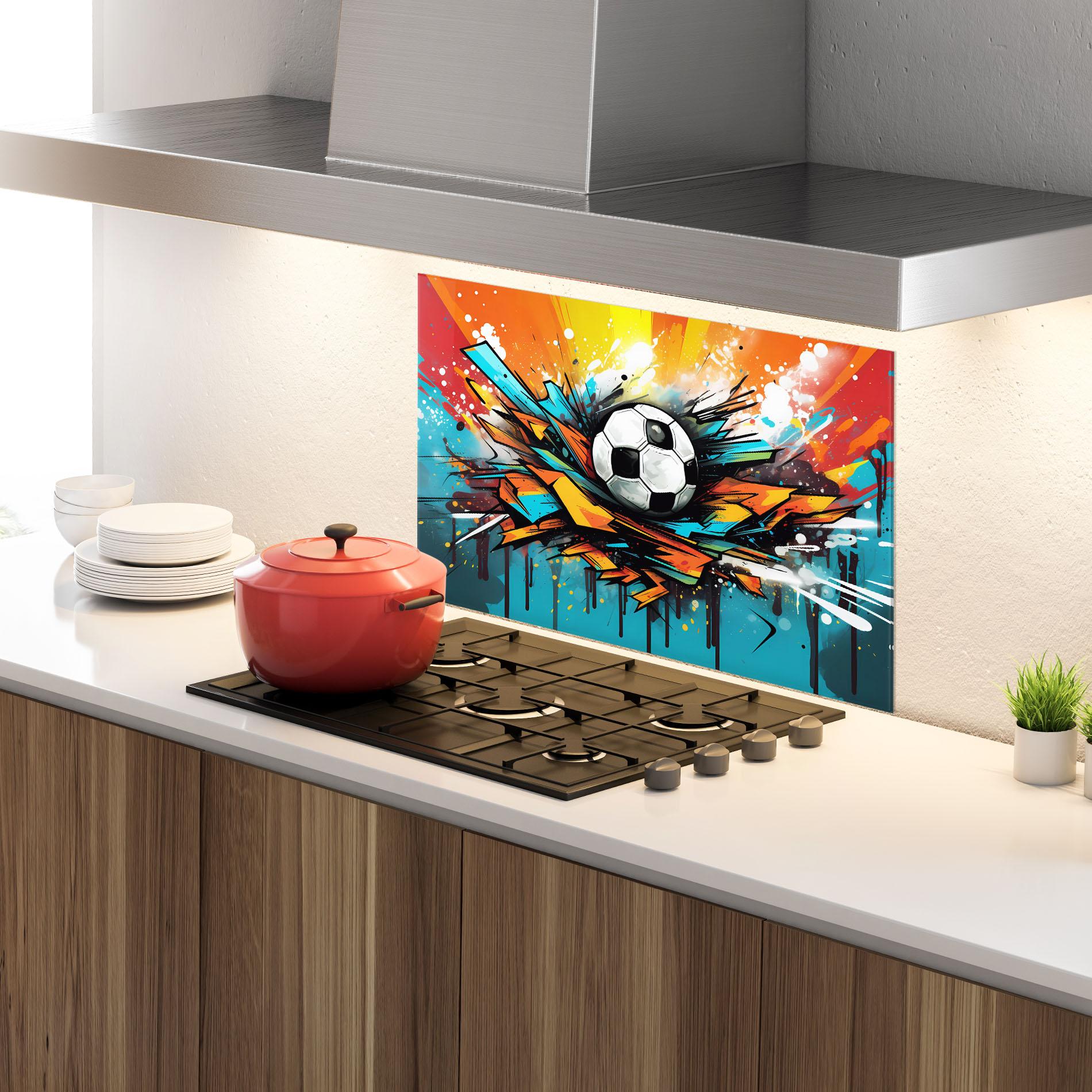 Panou Sticla Bucatarie Graffiti Style Football mockup 4