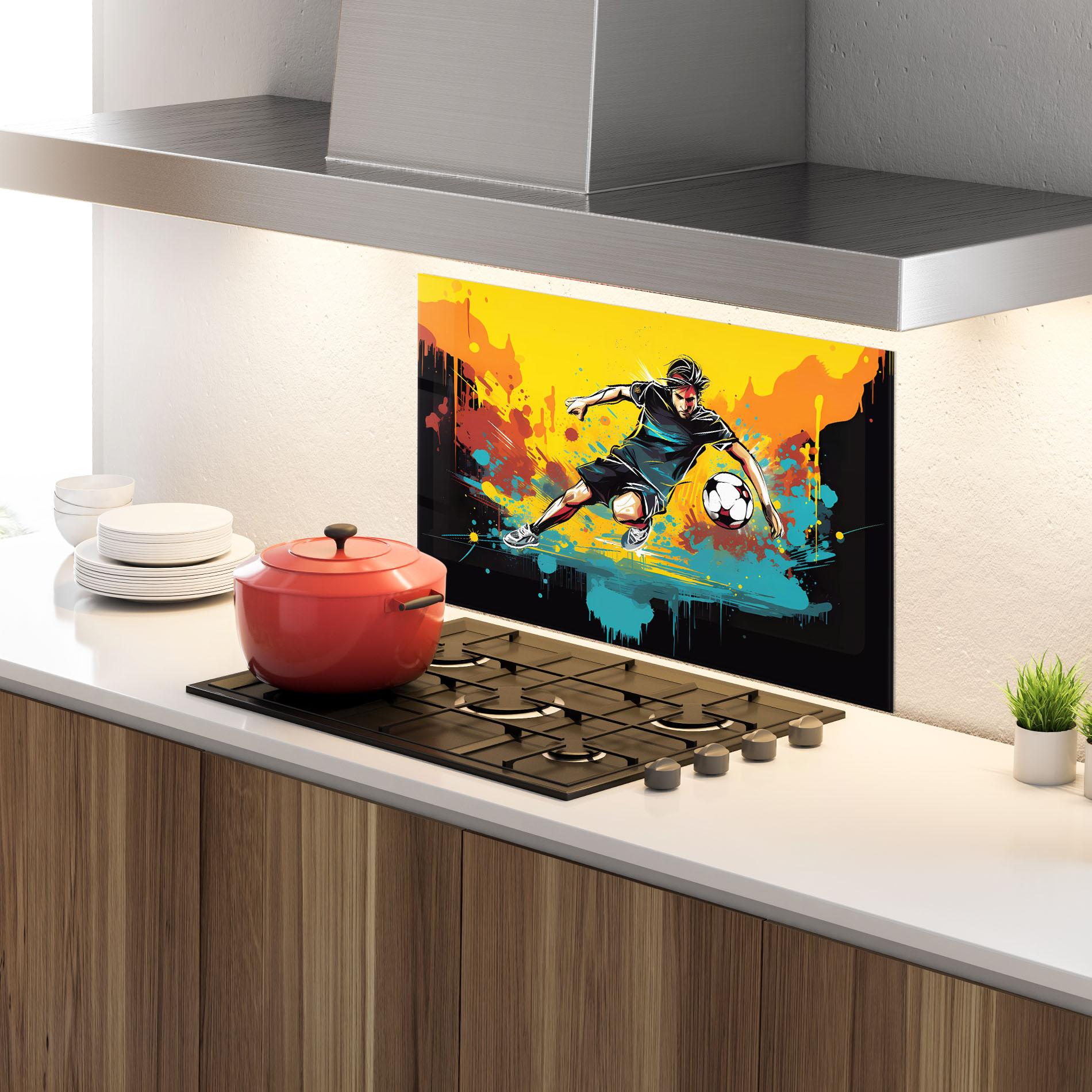 Panou Sticla Bucatarie Painting Football Player mockup 4