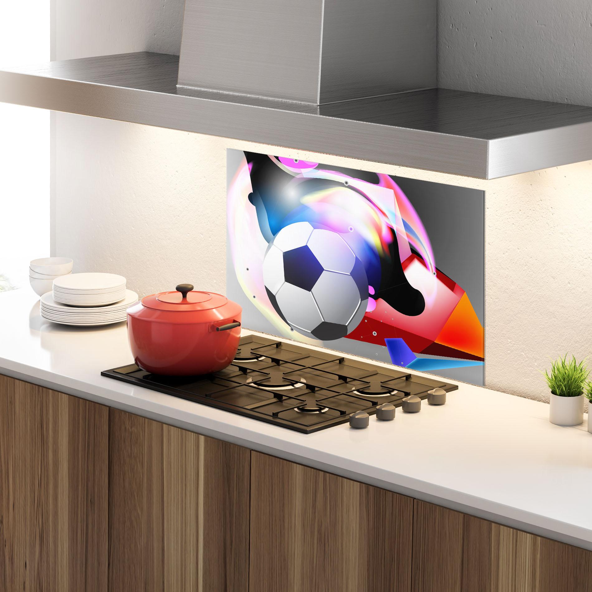 Panou Sticla Bucatarie Pink Blue Football Art mockup 4