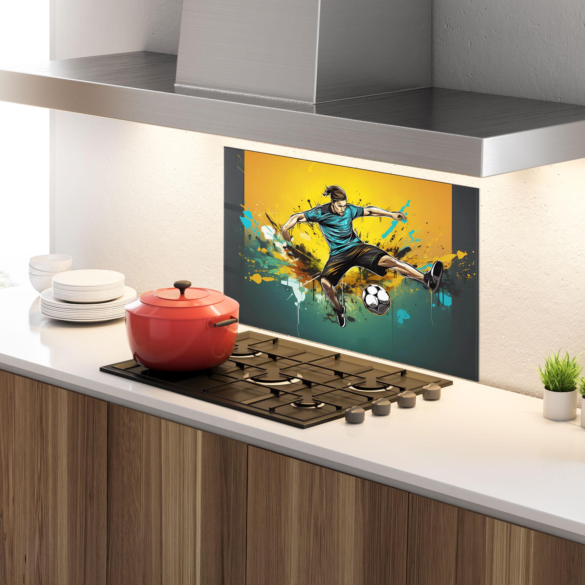 Panou Sticla Bucatarie Player Kicks Ball mockup 4