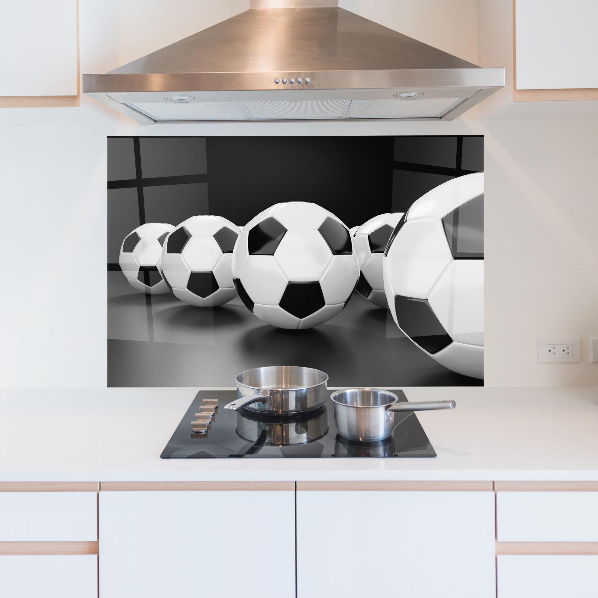 Panou Sticla Bucatarie Black White Football mockup 5