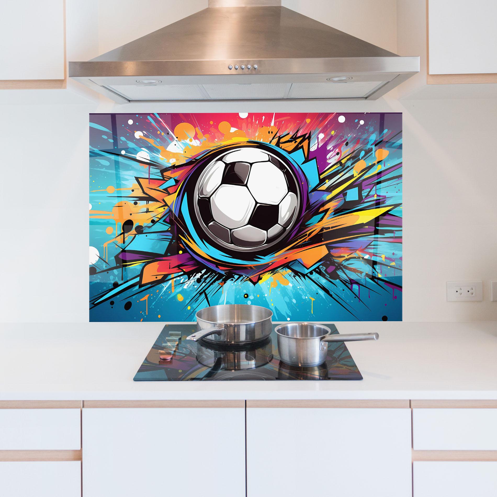 Panou Sticla Bucatarie Graffiti Football Flight mockup 5