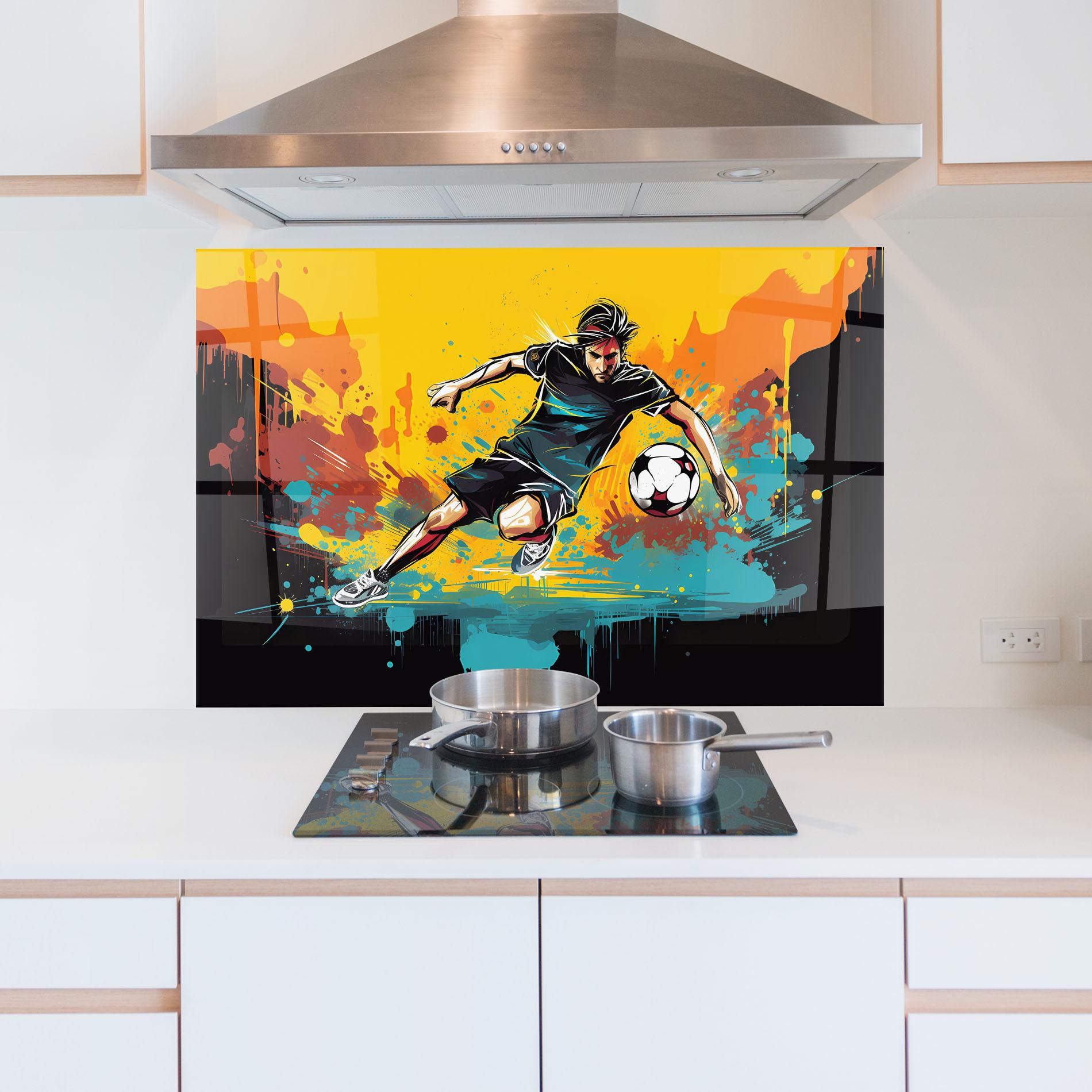 Panou Sticla Bucatarie Painting Football Player mockup 5