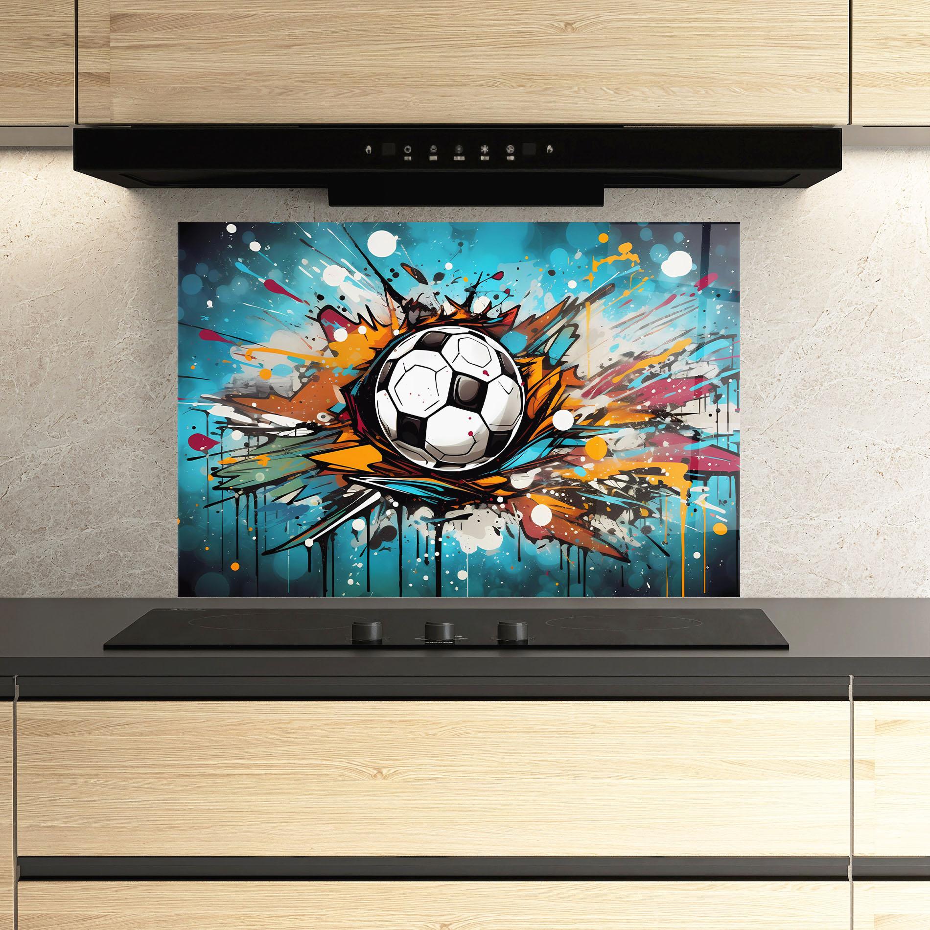 Panou Sticla Bucatarie Football Graffiti Style mockup 3