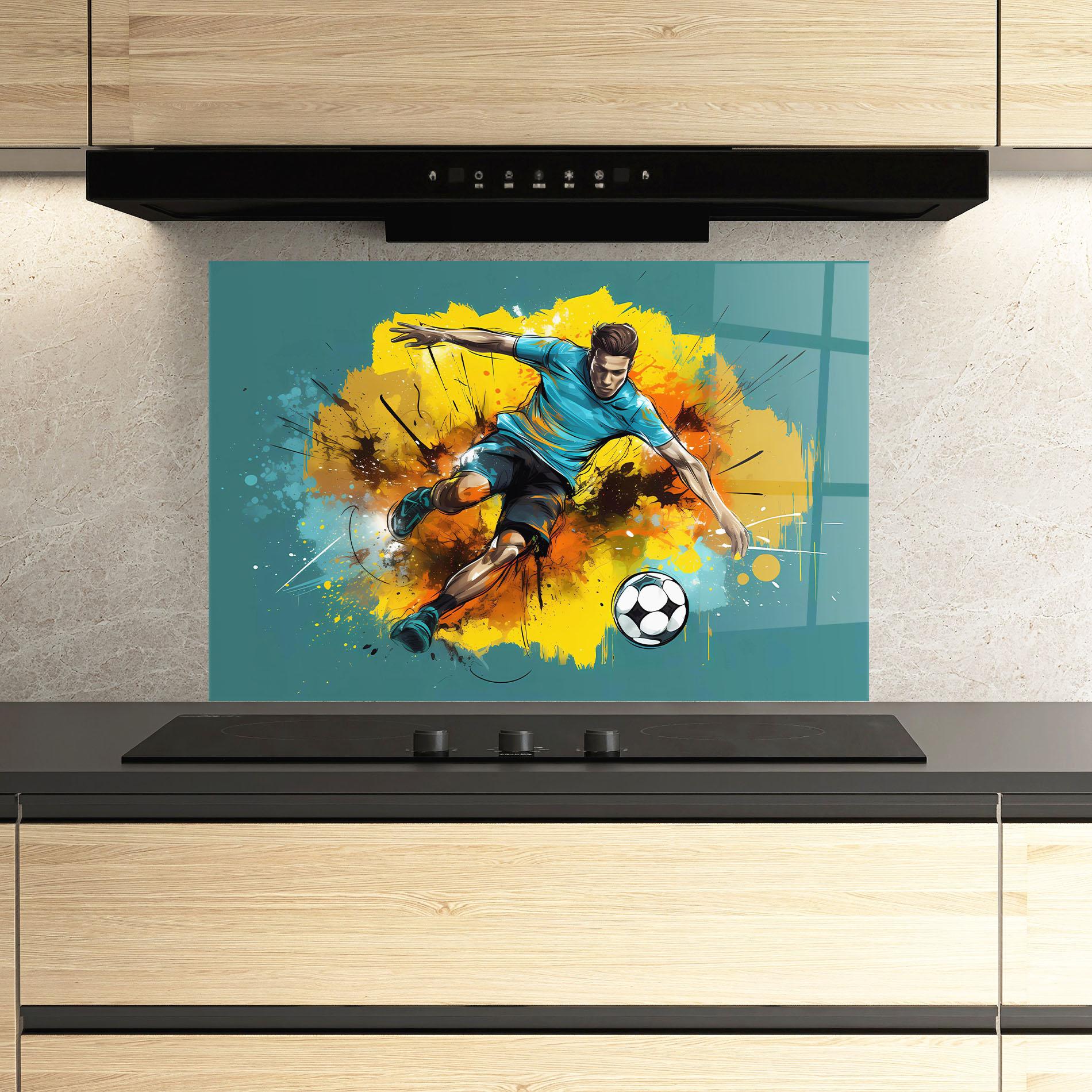 Panou Sticla Bucatarie Football Player Painting mockup 3