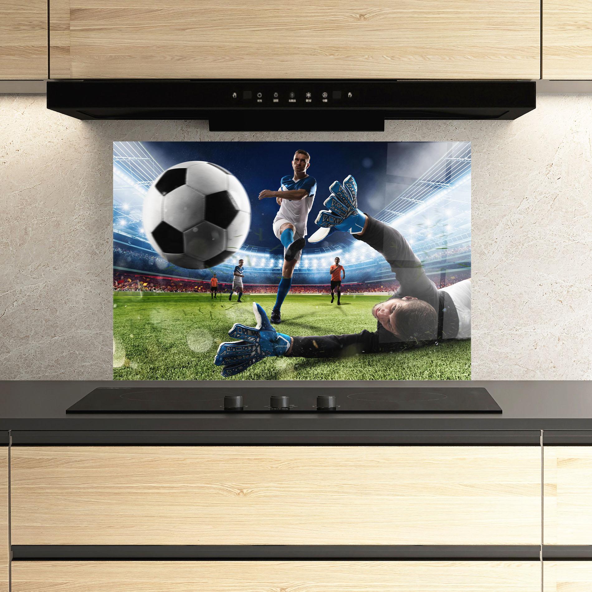 Panou Sticla Bucatarie Goalkeeper Kicks Ball mockup 3