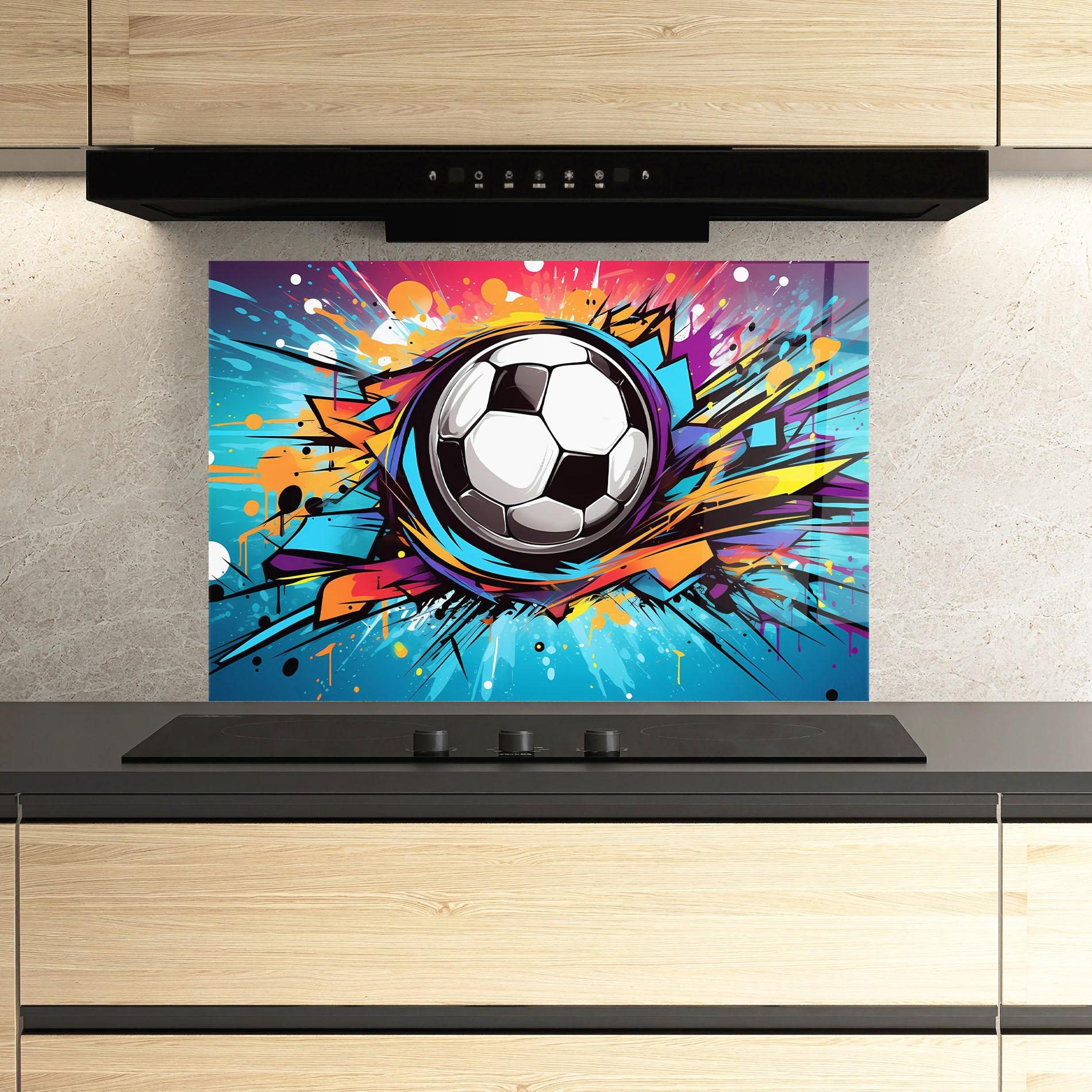 Panou Sticla Bucatarie Graffiti Football Flight mockup 3