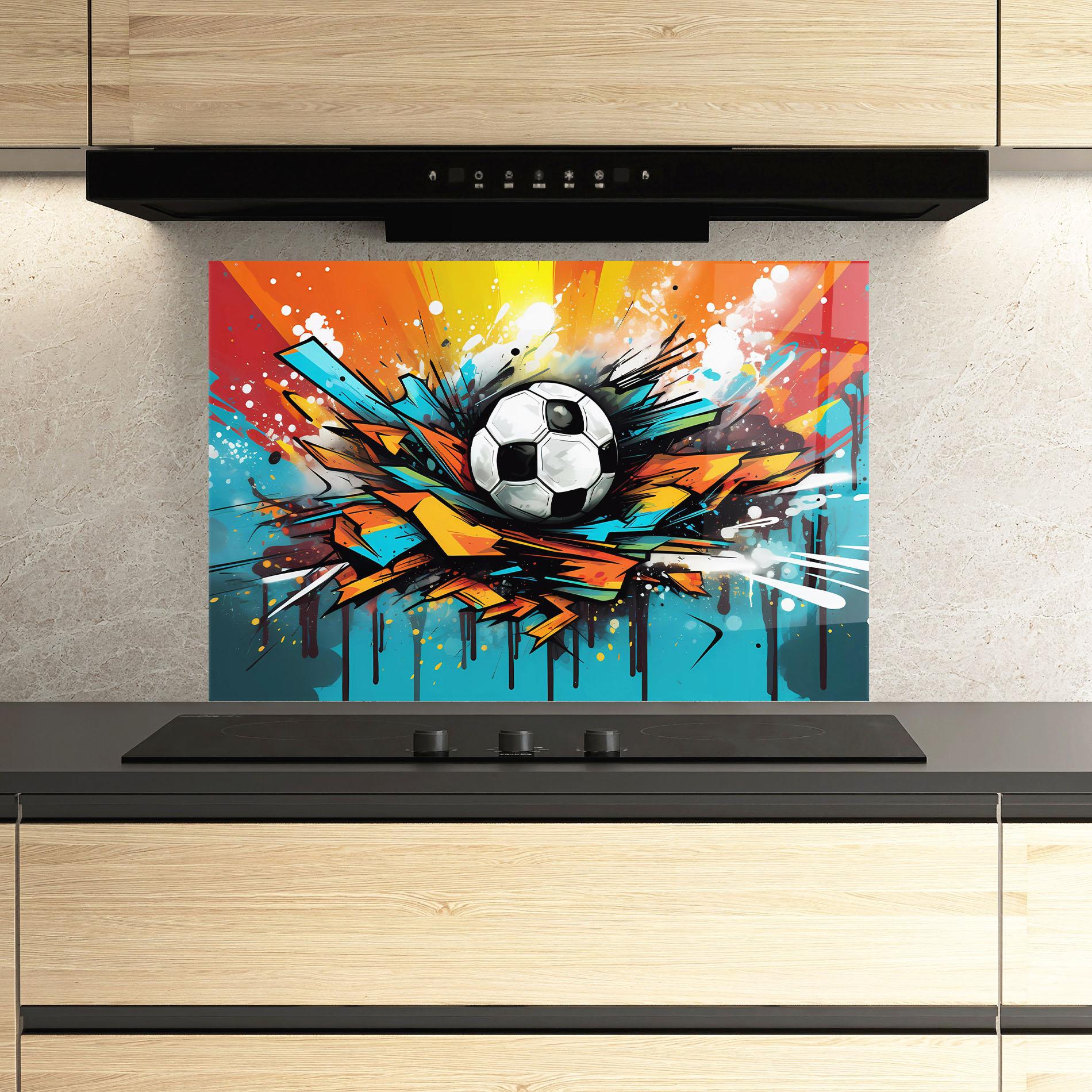 Panou Sticla Bucatarie Graffiti Style Football mockup 3
