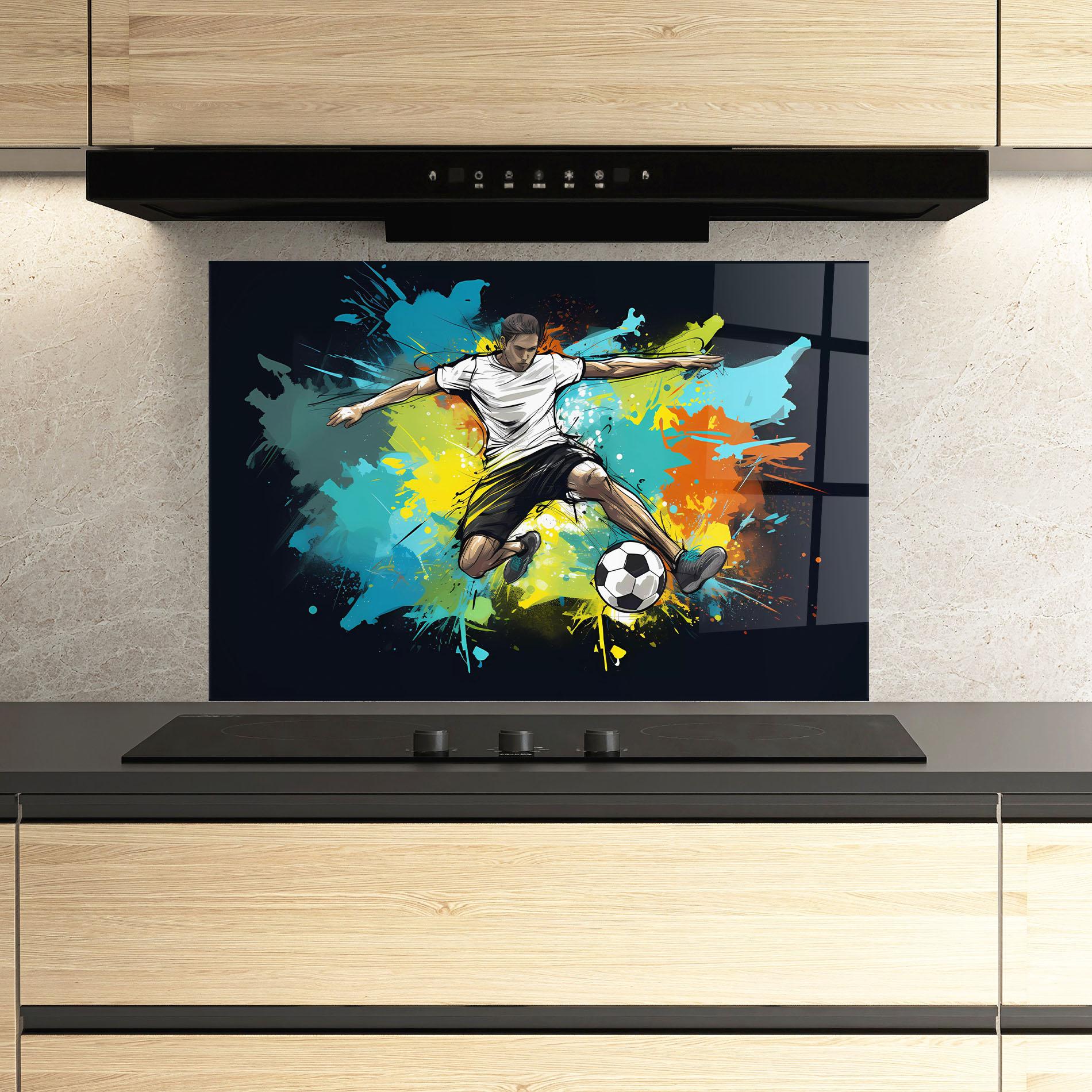 Panou Sticla Bucatarie Green Paint Football Player mockup 3