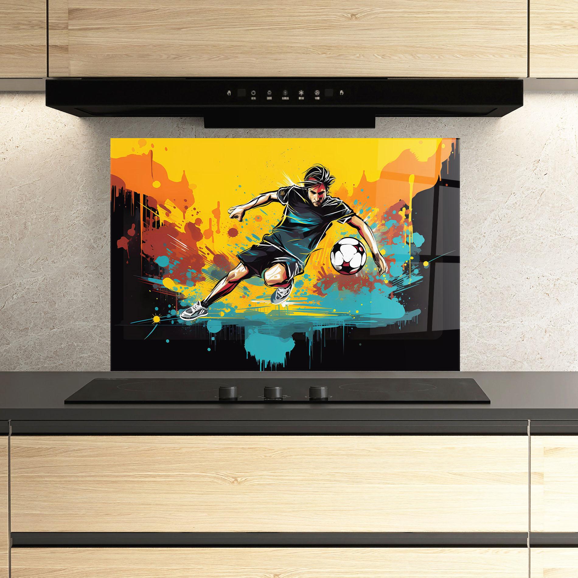 Panou Sticla Bucatarie Painting Football Player mockup 3