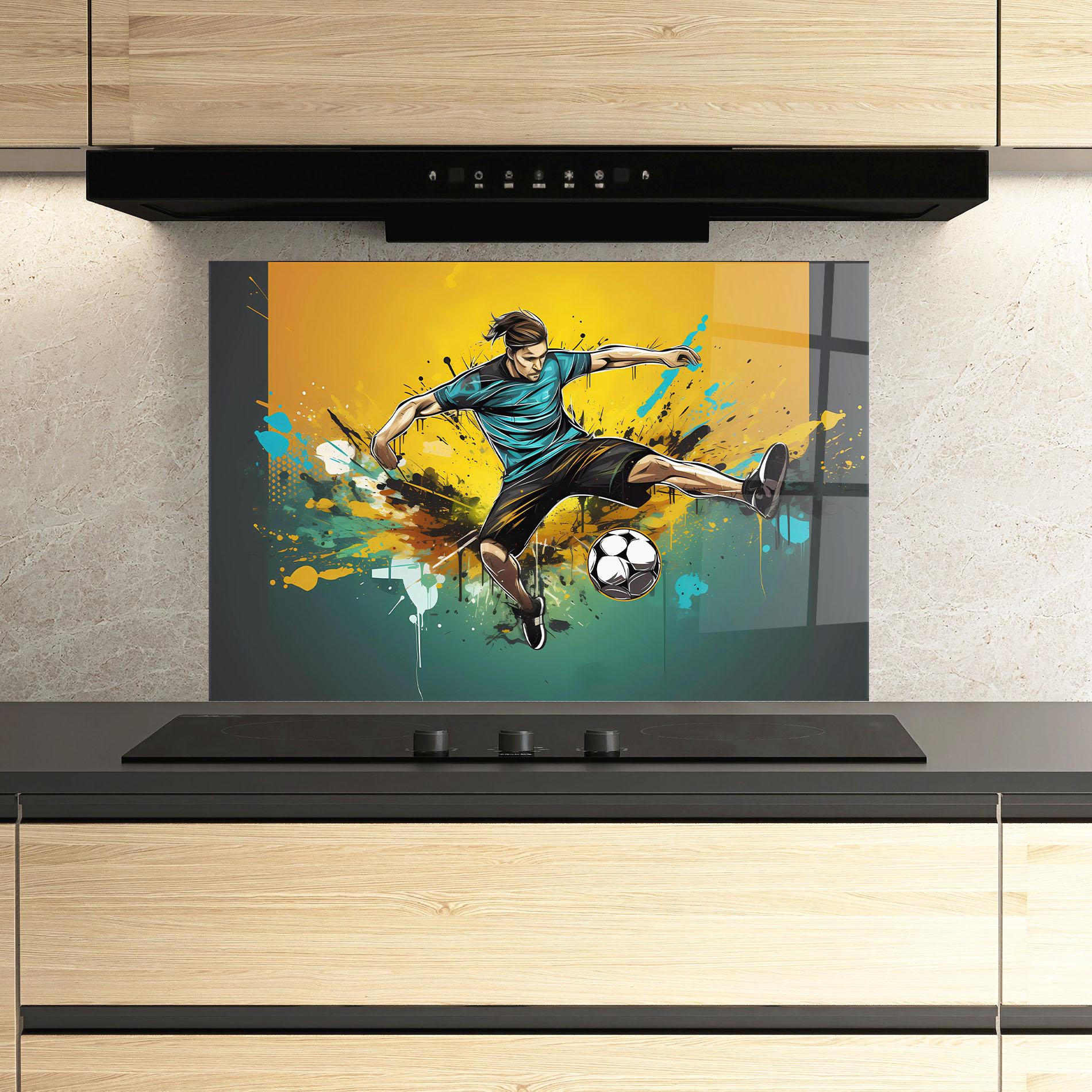 Panou Sticla Bucatarie Player Kicks Ball mockup 3