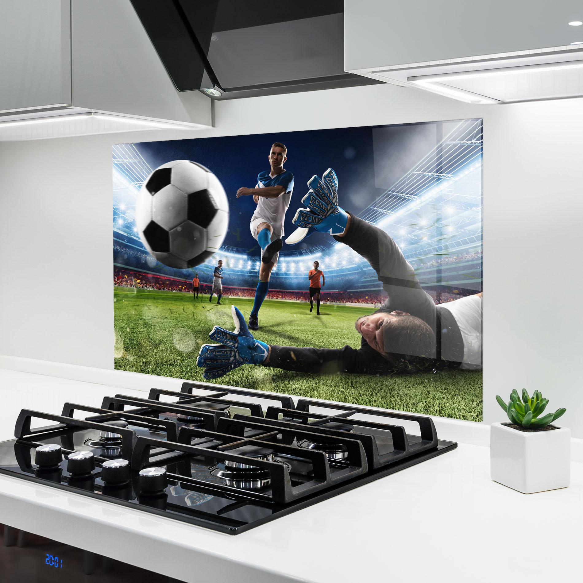 Panou Sticla Bucatarie Goalkeeper Kicks Ball mockup 6