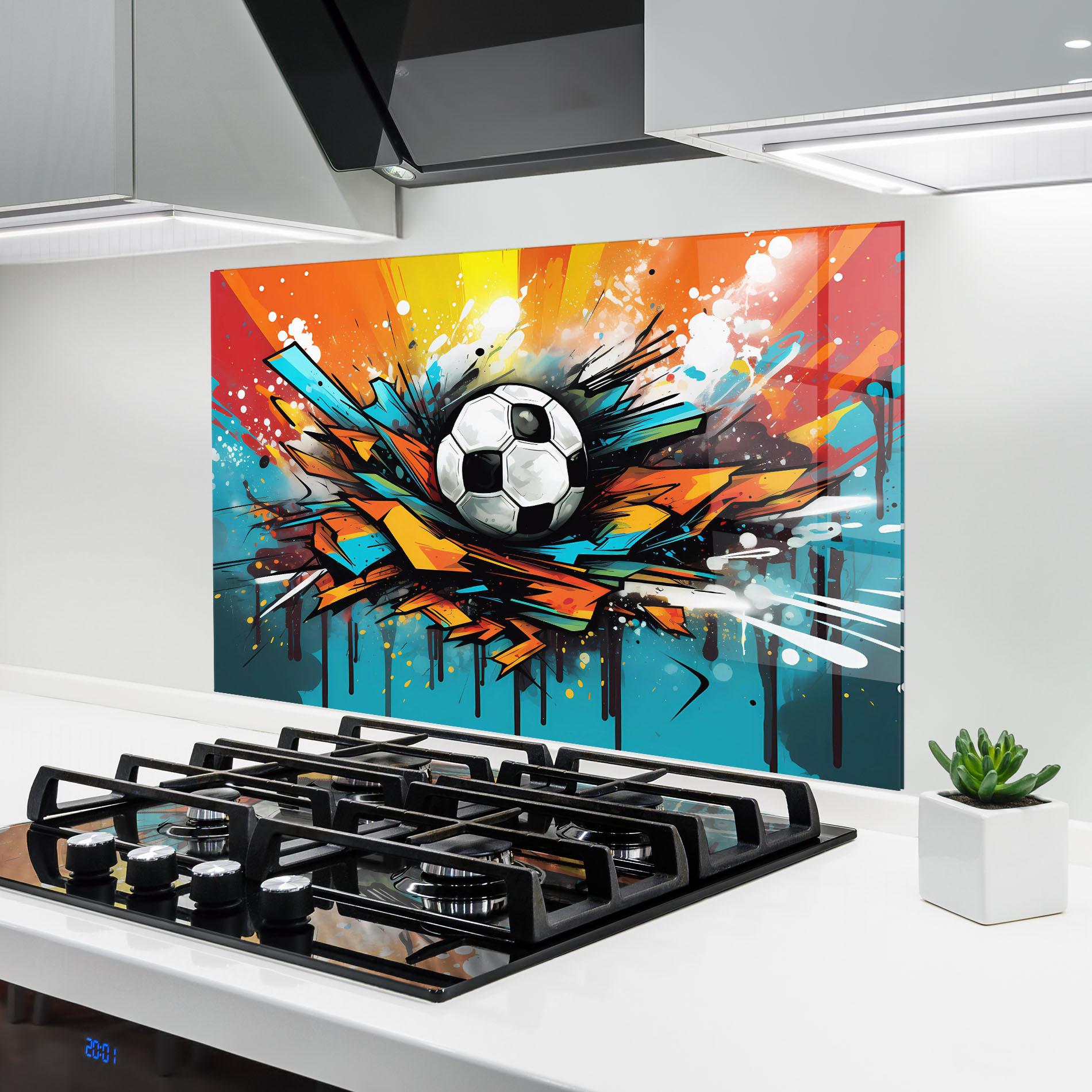 Panou Sticla Bucatarie Graffiti Style Football mockup 6