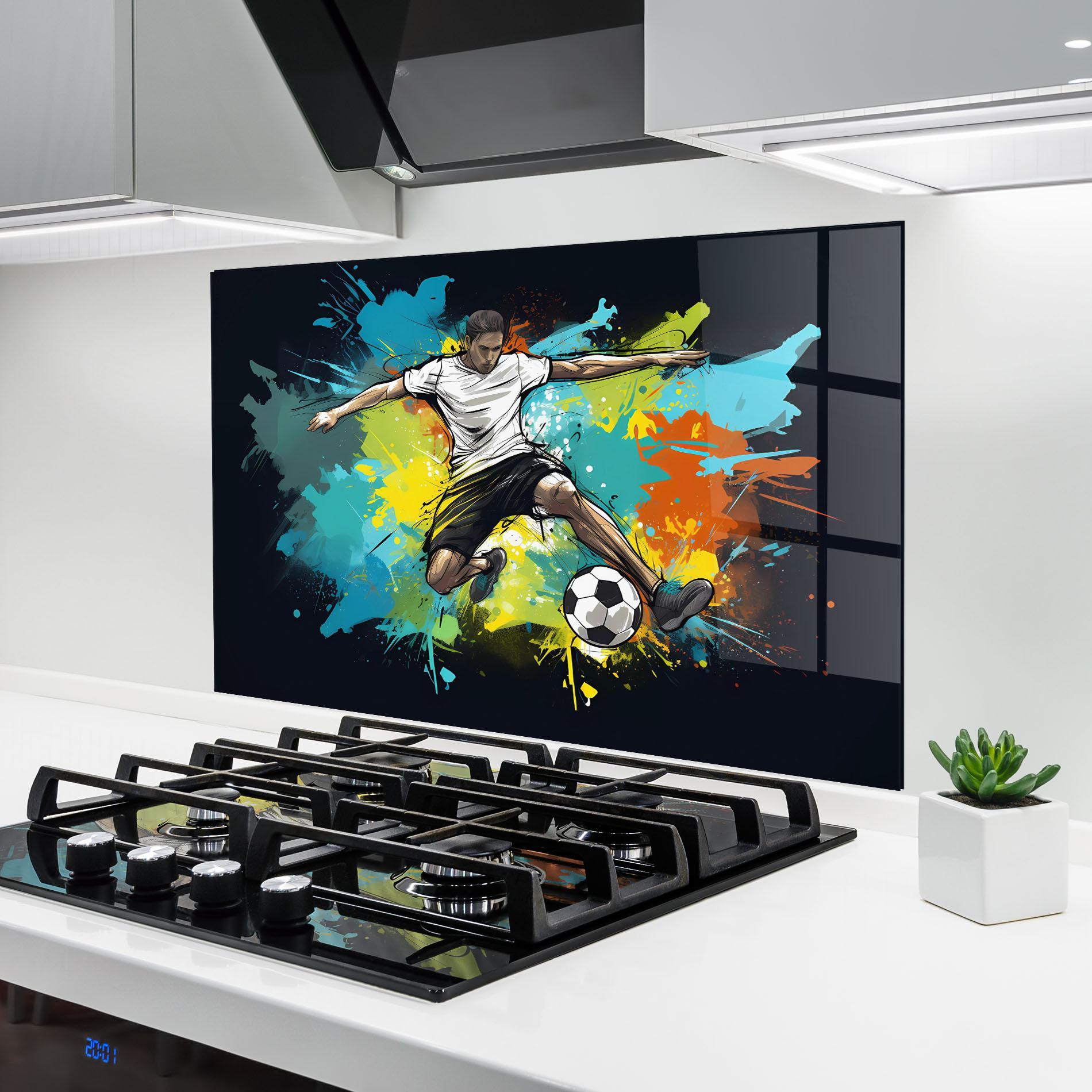 Panou Sticla Bucatarie Green Paint Football Player mockup 6