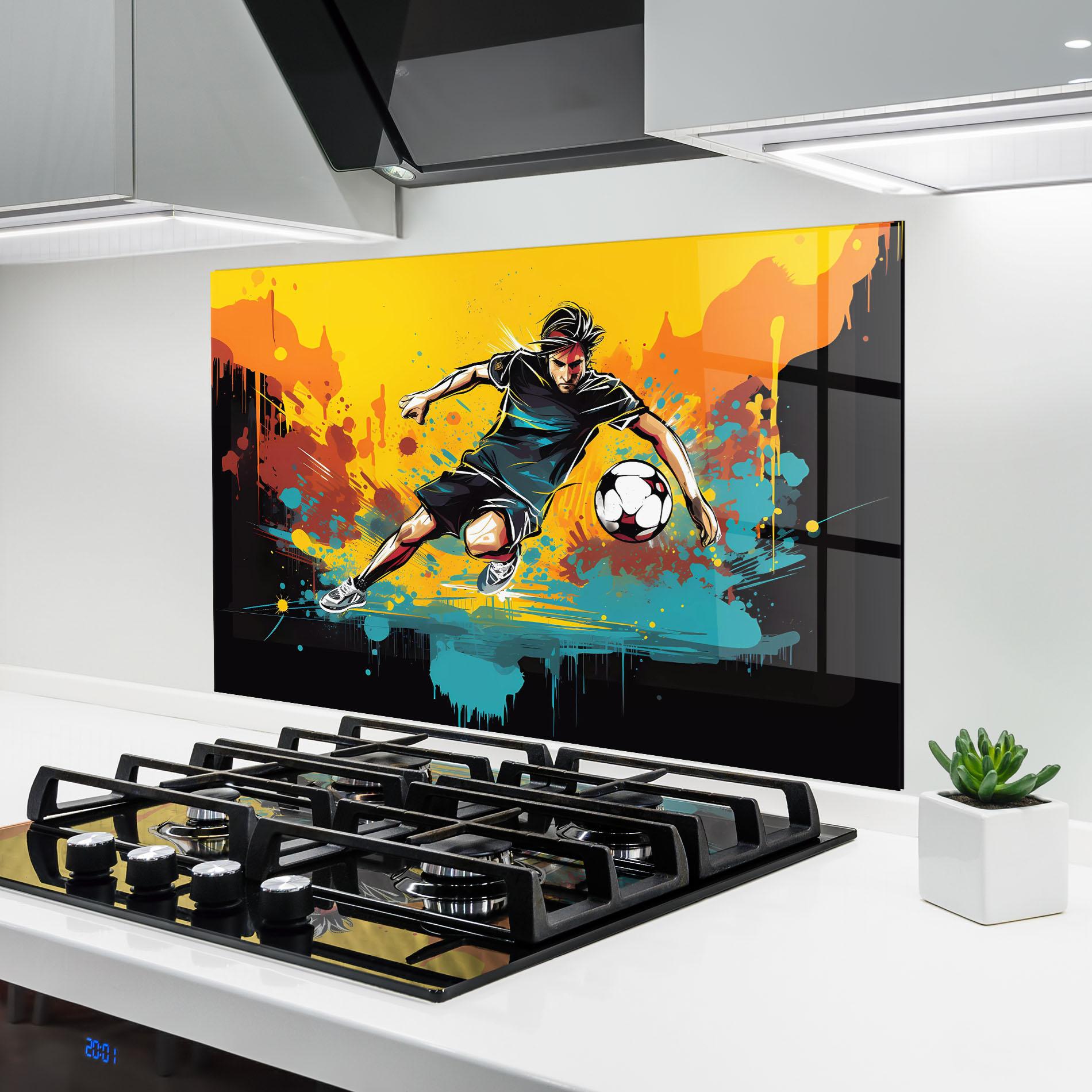 Panou Sticla Bucatarie Painting Football Player mockup 6